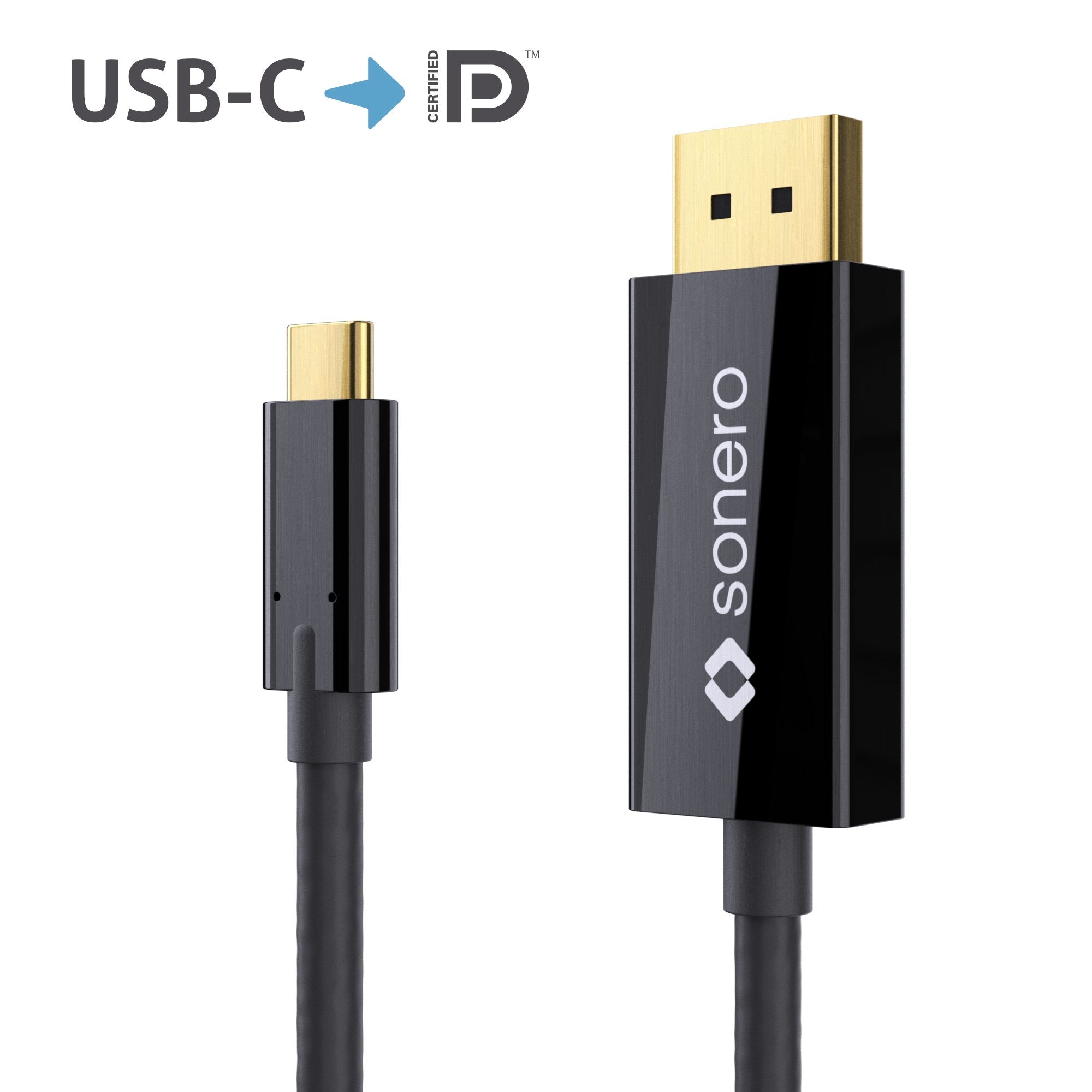 Sonero UCC020-015 USB-C auf DisplayPort Kabel, 4K@60Hz mit 18Gbps, USB 3.1, Alt Mode, Thunderbolt 3 kompatibel für MacBook Pro, Samsung S8, Dell XPS 15 und andere USB-C Computer, 1,5m schwarz