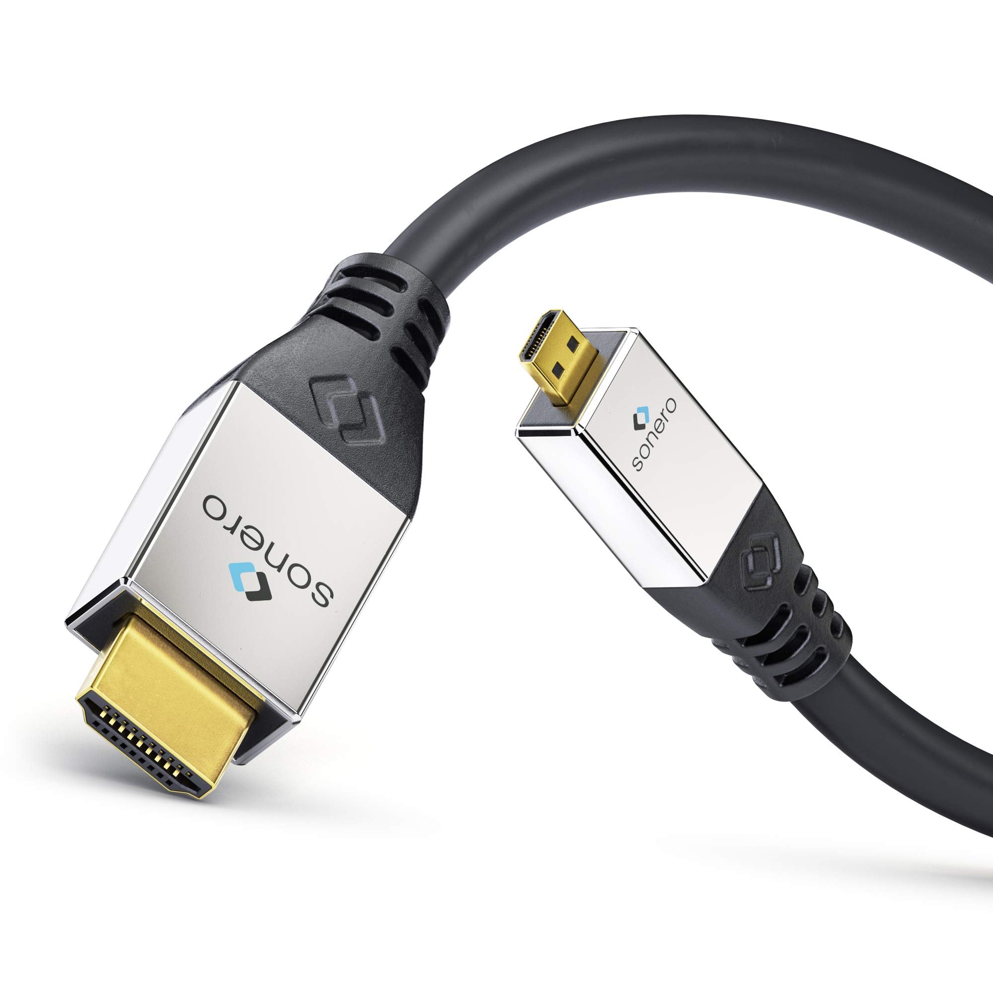 Sonero Premium High Speed Micro HDMI Kabel mit Ethernet, 1,00m, UltraHD / 4K / 60Hz, 18Gbps, schwarz