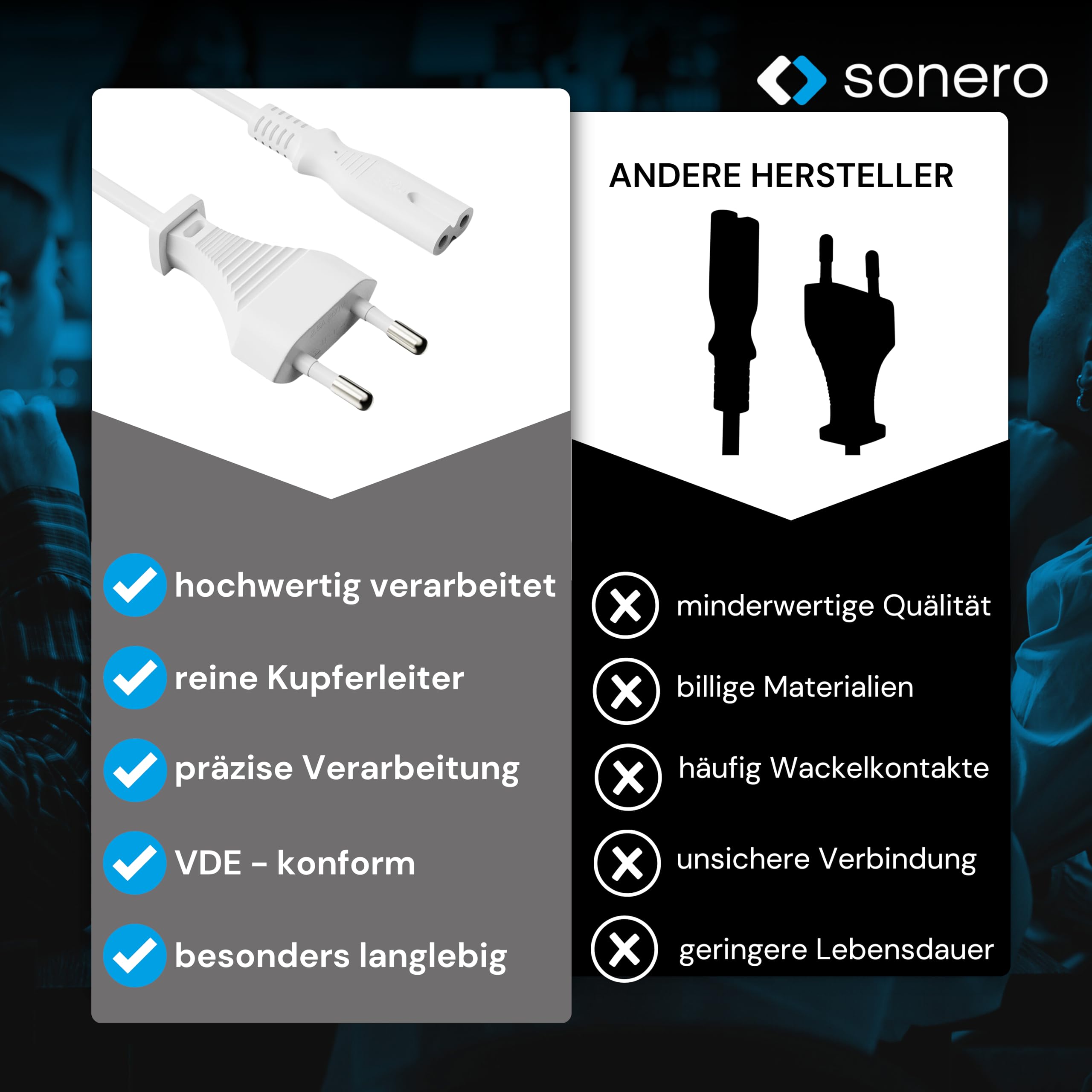 sonero Stromkabel Netzkabel 2 Polig, 3,0m, Eurostecker Typ C Netzstecker auf IEC Buchse C7 Euro 8 Stecker, Netzteil Strom Kabel für TV, PS5, PS4, PS3, Haushaltsgeräte, Weiß