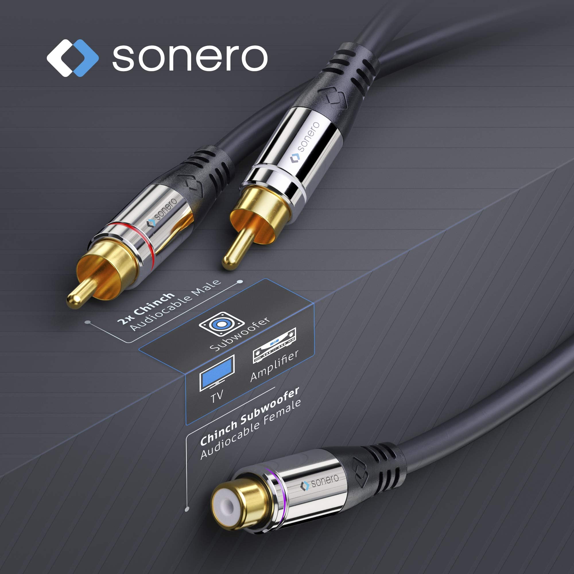 Sonero® Premium Subwoofer Audio Adapter, 0,20m, 2x Cinch Stecker auf Cinch Buchse, schwarz
