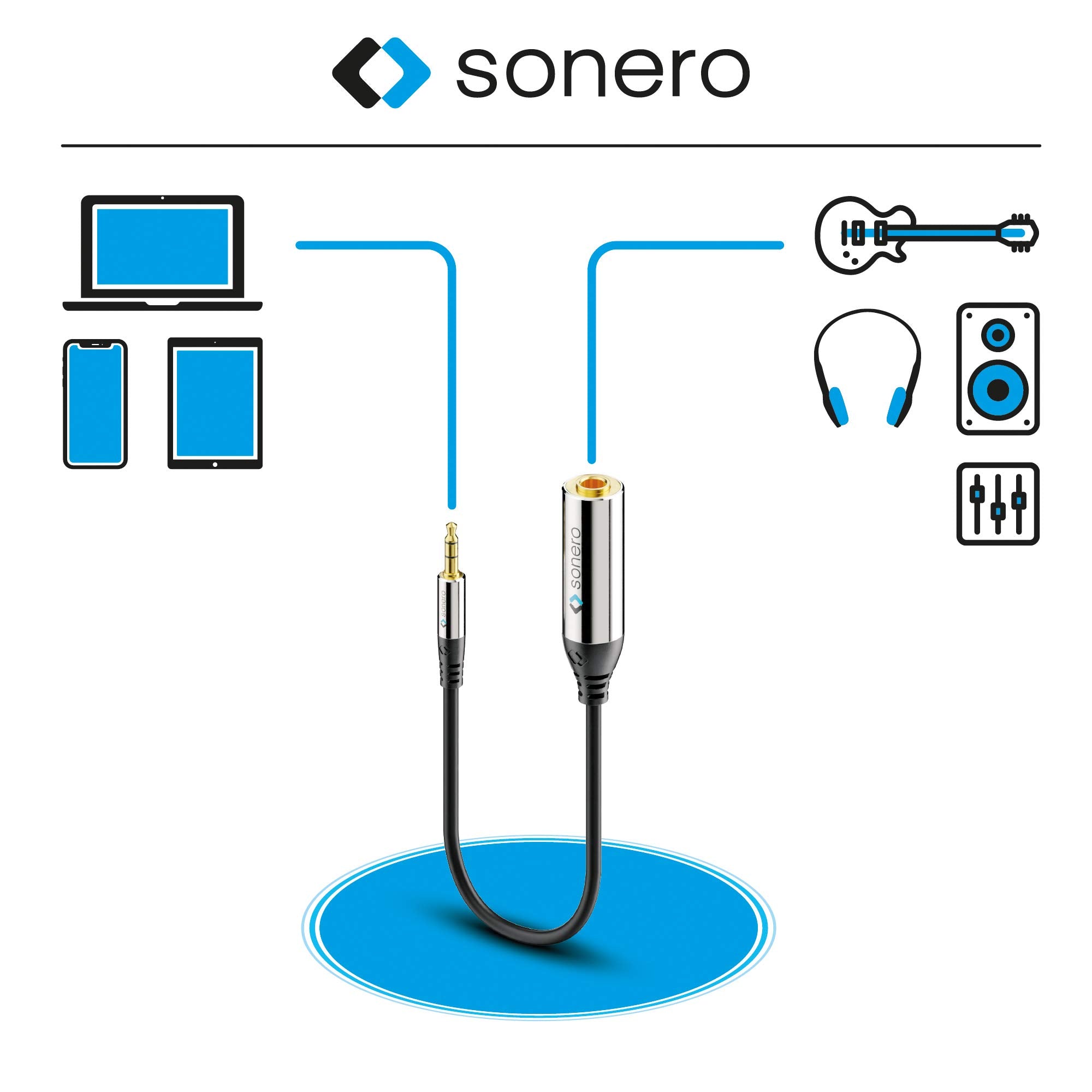 Sonero Premium Kopfhörer Adapter, 0,20m, 3,5mm Klinke Stecker auf 6,3mm Klinke Buchse, schwarz, S-ACA005
