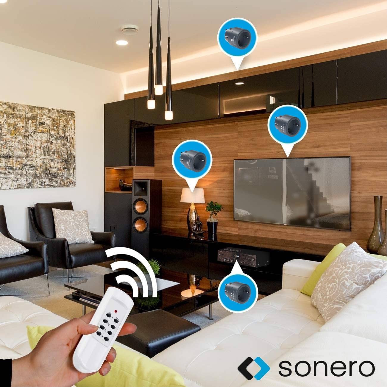 Sonero Set mit 2300 Watt Funksteckdosen | 2 x Fernbedienungssteckdose | 1 x Fernbedienung | x CR2032 Batterie, 3 V DC, anthrazit, S-RCS112, 2er Set