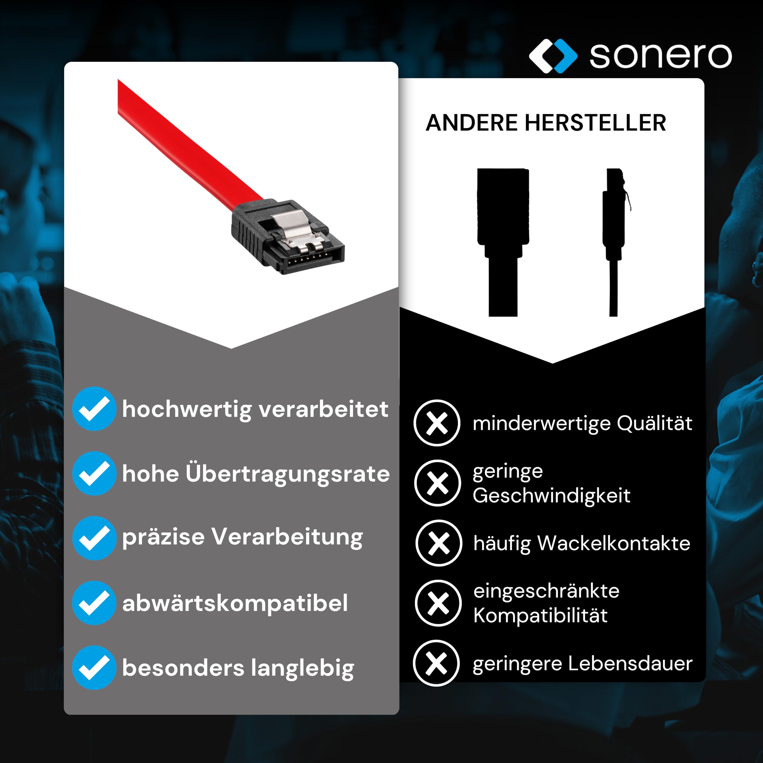 Sonero® SATA III 6Gb/s Datenkabel, 0,30m, rot