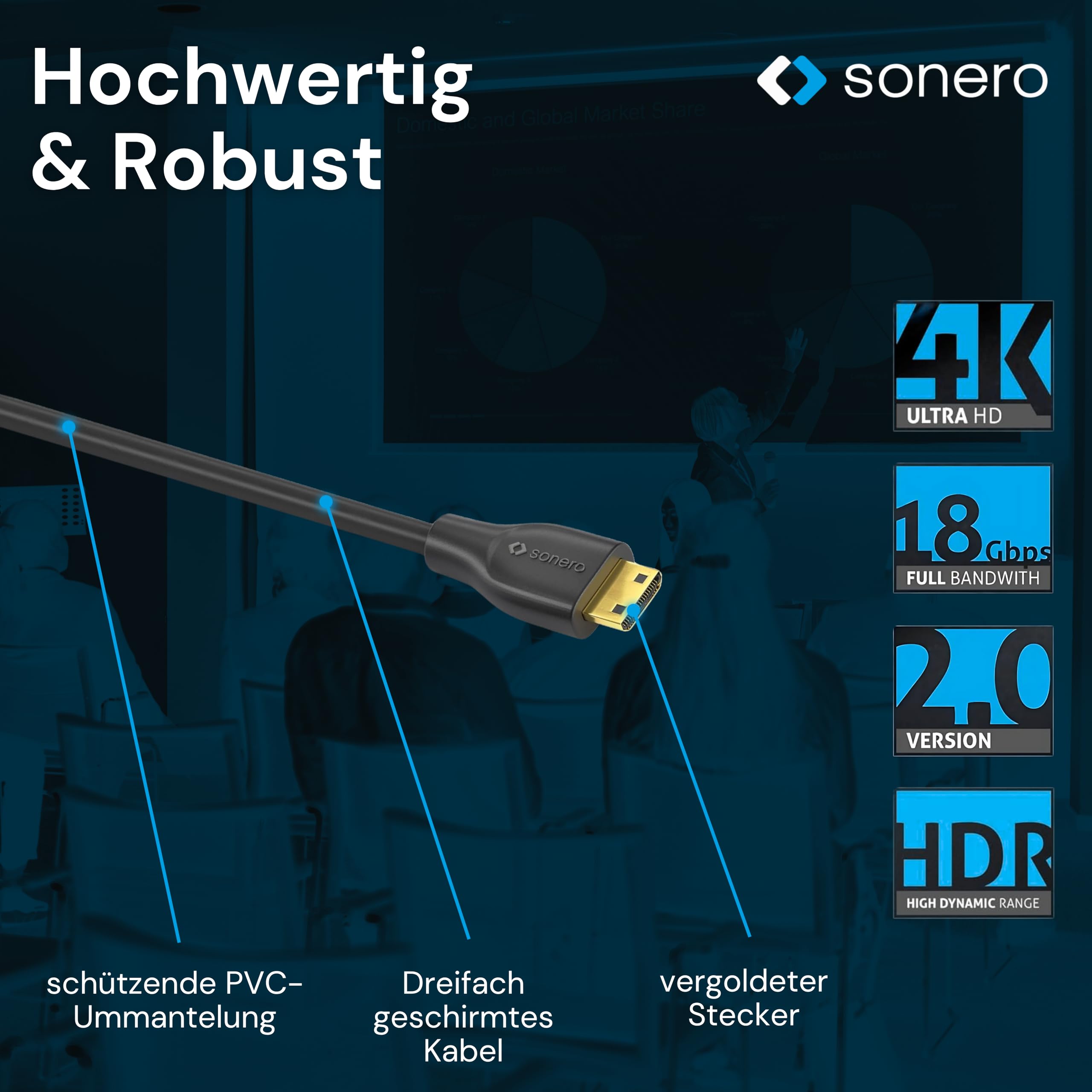 Sonero® 4K Mini HDMI auf HDMI-Kabel, Premium High Speed, 4K 60Hz, Mini HDMI Stecker auf HDMI Stecker, vergoldete Kontakte, zweifache Abschirmung, PVC-Mantel, 1,00m