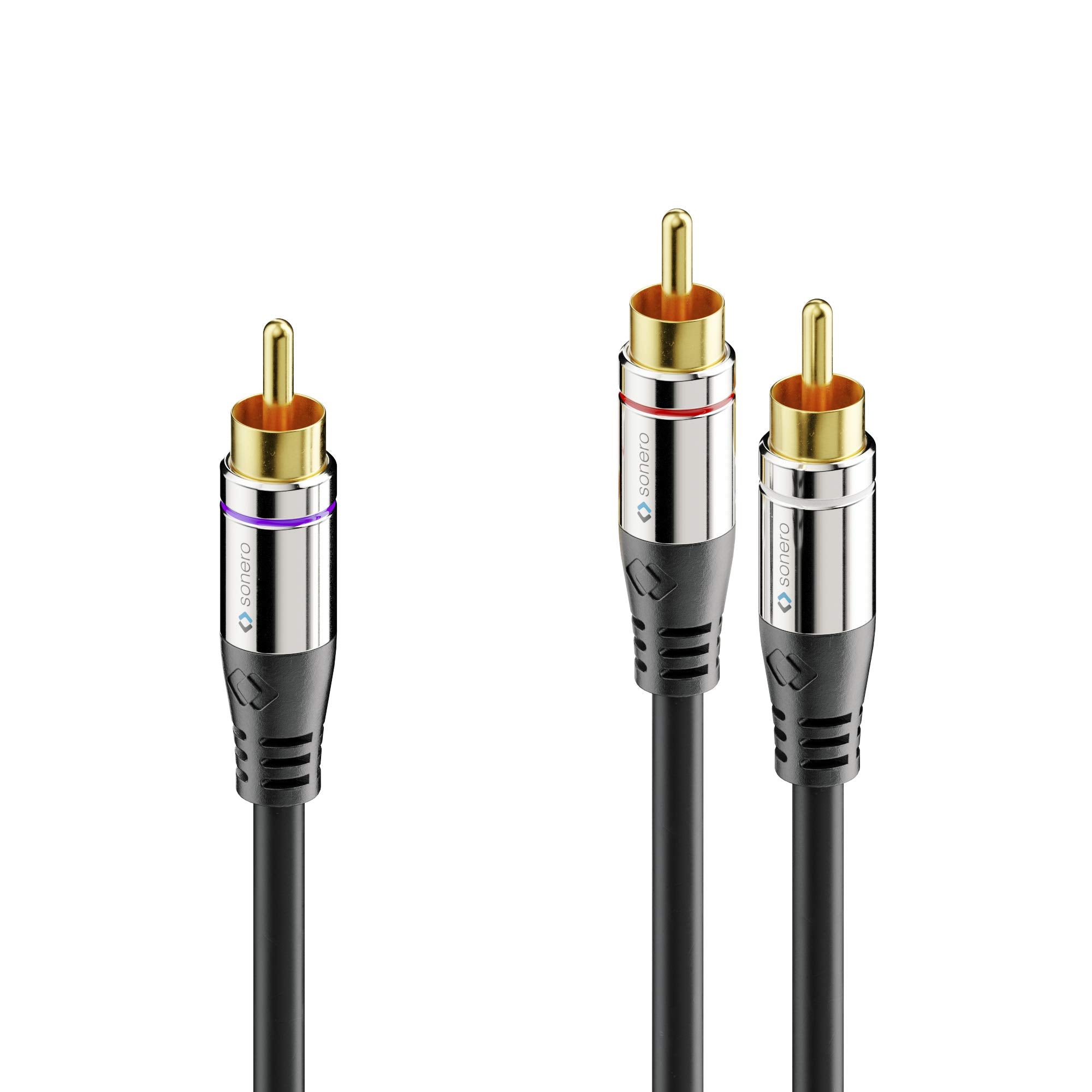 sonero Premium Cinch Audiokabel, 1x Cinch Stecker auf 2x Cinch Stecker 3,00m, vergoldete Kontakte, schwarz, S-AC900-030