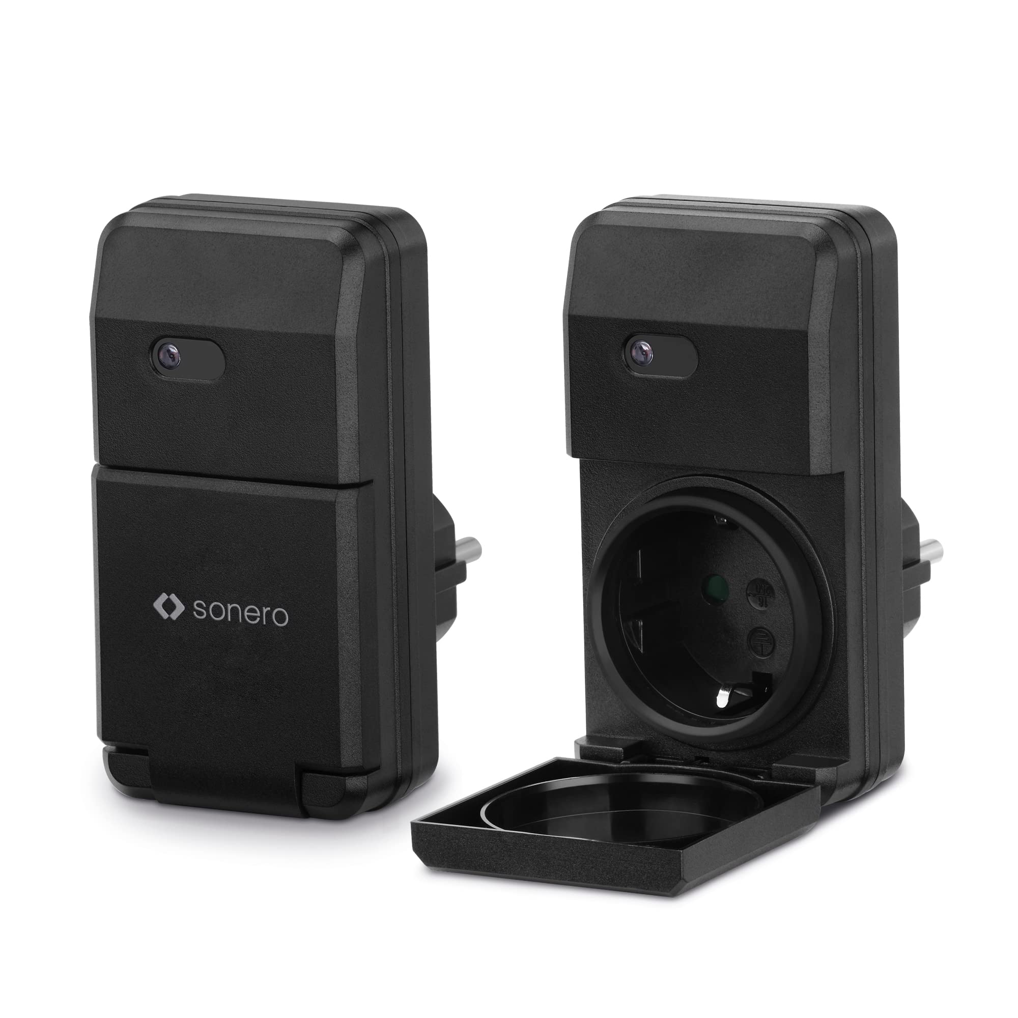 sonero Funksteckdosen Set: 2x Funksteckdose und 1x Funkfernbedienung, 1100 Watt, max. 30m Reichweite, Outdoor, schwarz