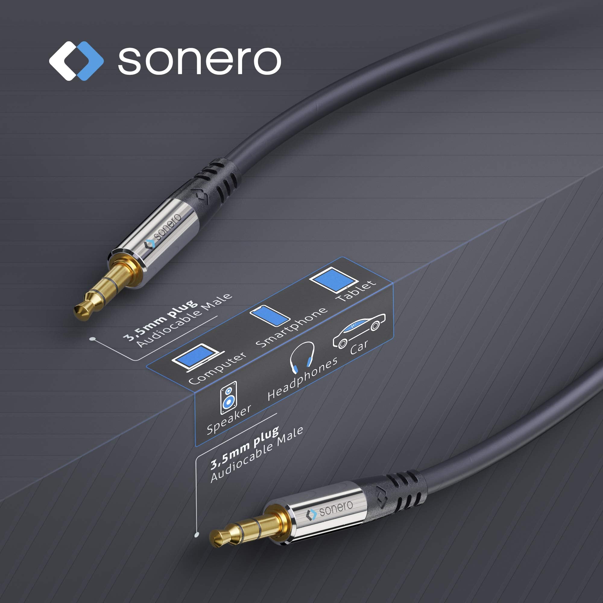 Sonero® premium Audiokabel 3.5mm Klinke, 12,5m, vergoldete Kontakte, schwarz