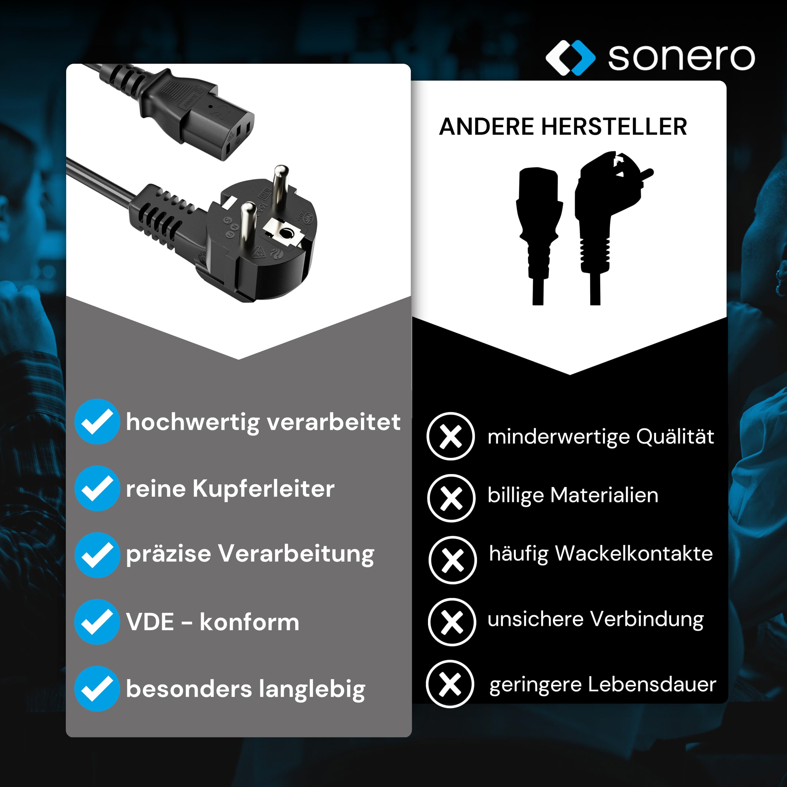 sonero Stromkabel Kaltgerätekabel 3 Polig, 15,0m, 90° Winkel Schutzkontakt Stecker Netzstecker auf Kaltgerätekupplung C13 Buchse, Netzkabel Netzteil Strom Kabel für Monitor PC Drucker, Schwarz