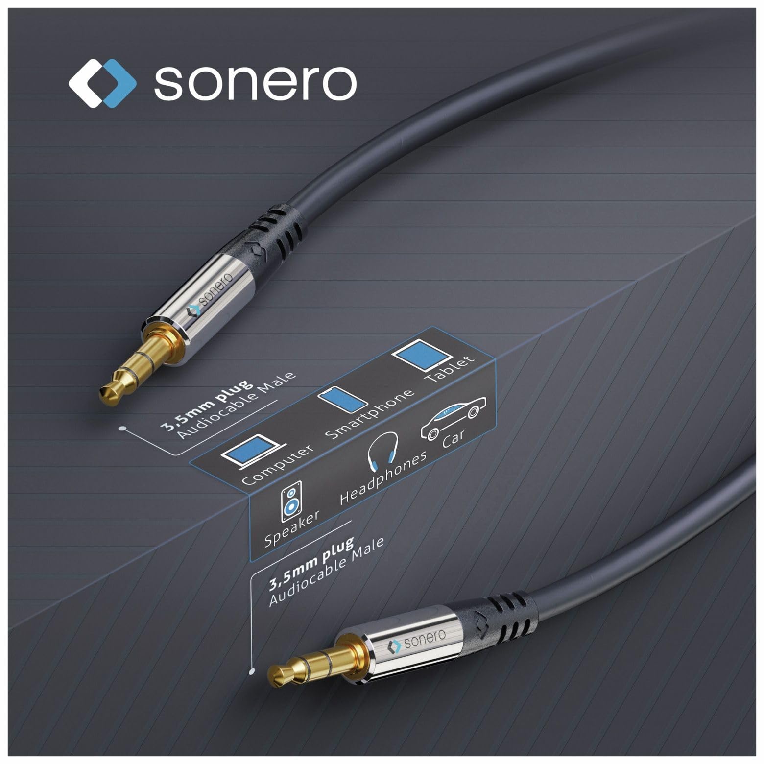 Sonero Premium Audiokabel 3.5mm Klinke, 1,50m, vergoldete Kontakte, schwarz