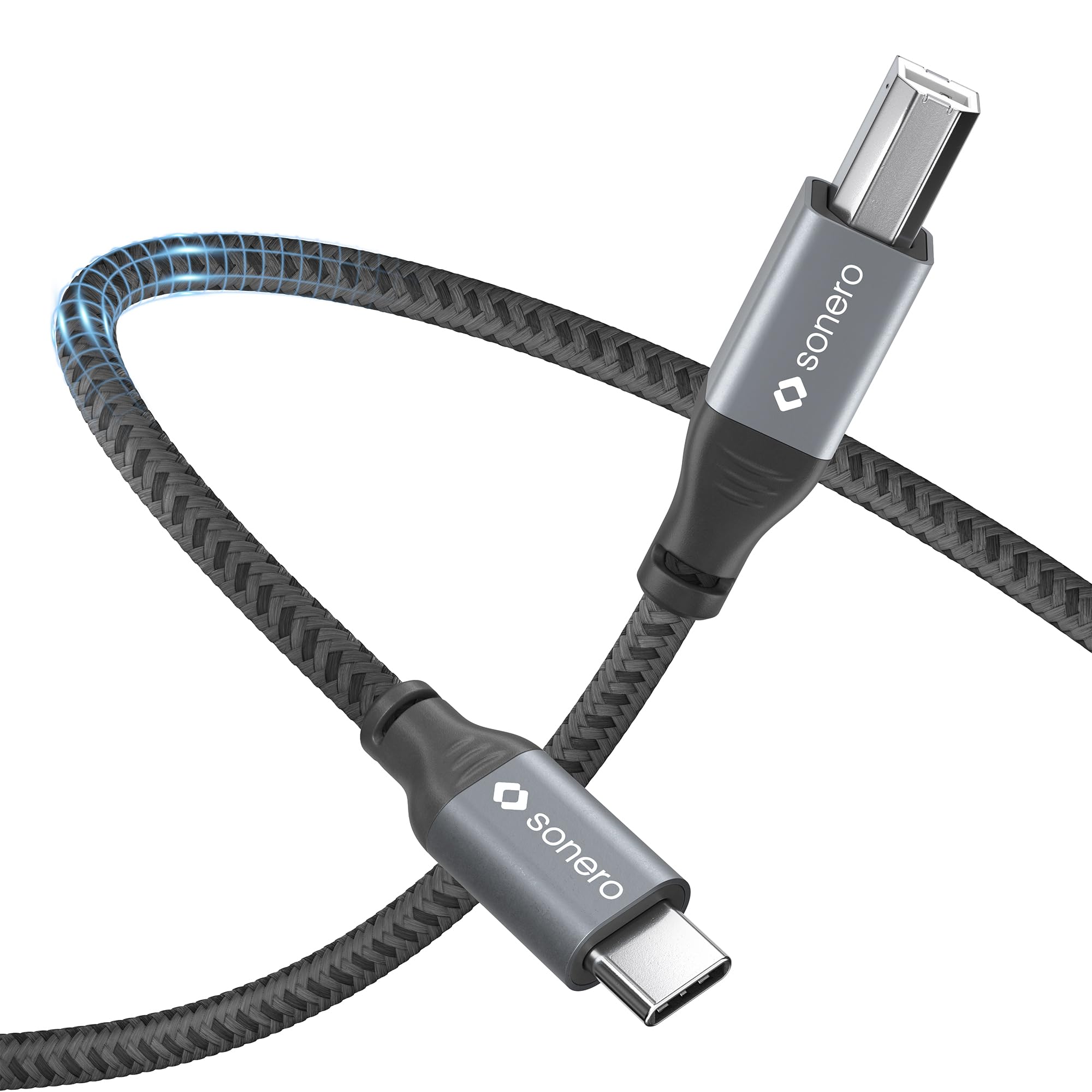 Sonero® USB 2.0 Kabel, Verbindungskabel, Druckerkabel, C-Stecker auf B-Stecker, 480 MB/s, space grey/schwarz, 0,50m