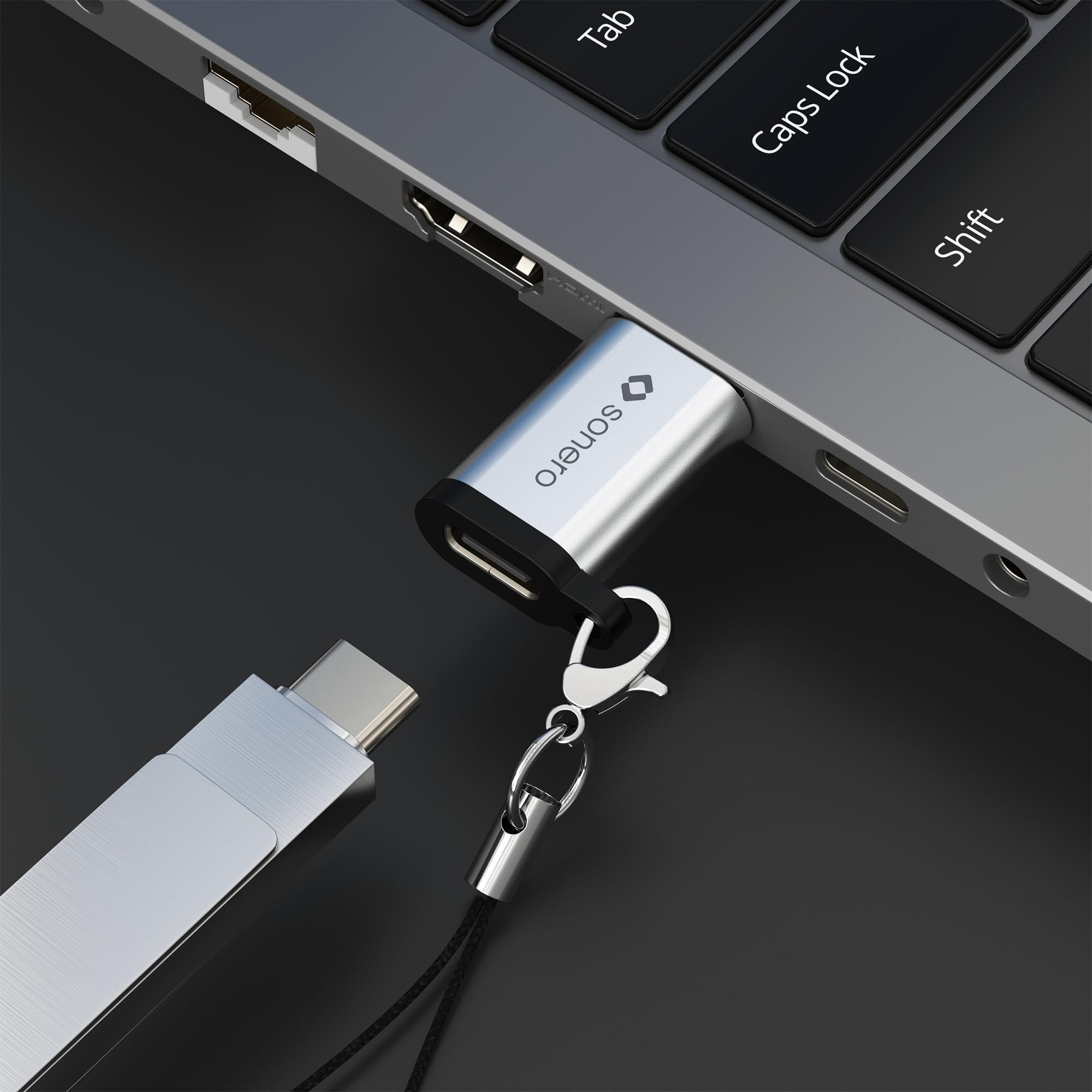 Sonero USB A auf USB C Adapter, schnelles Laden 3A 15W, 480 Mbps Datenübertragung, OTG, kompatibel mit iPhone, Samsung Galaxy, Watch, Google Pixel UVM., Aluminium/Silber