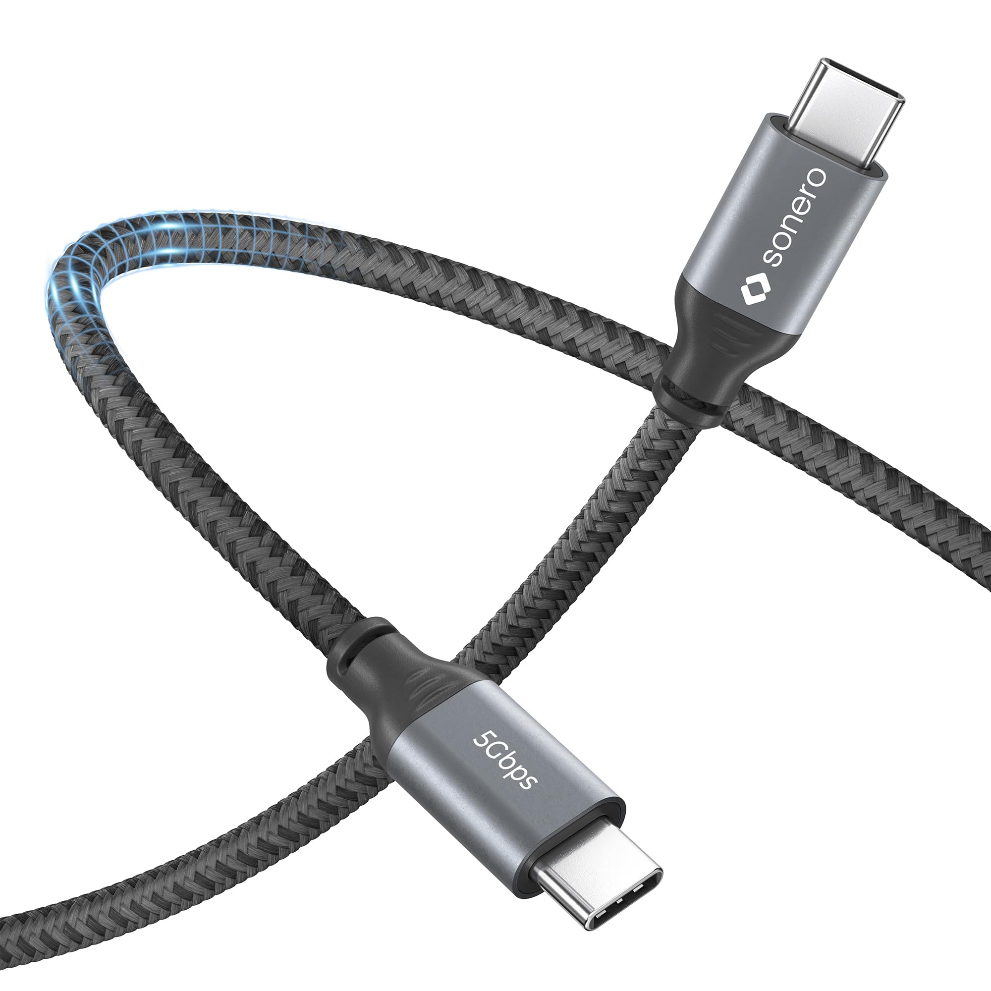 Sonero® USB-C auf USB-C Kabel, 4K 60Hz Bildübertragung, USB 3.2 Gen 1, DP Alt Mode, 5 GB/s Datenübertragung, 3A/20V/60W, grau/schwarz, 1,00 m