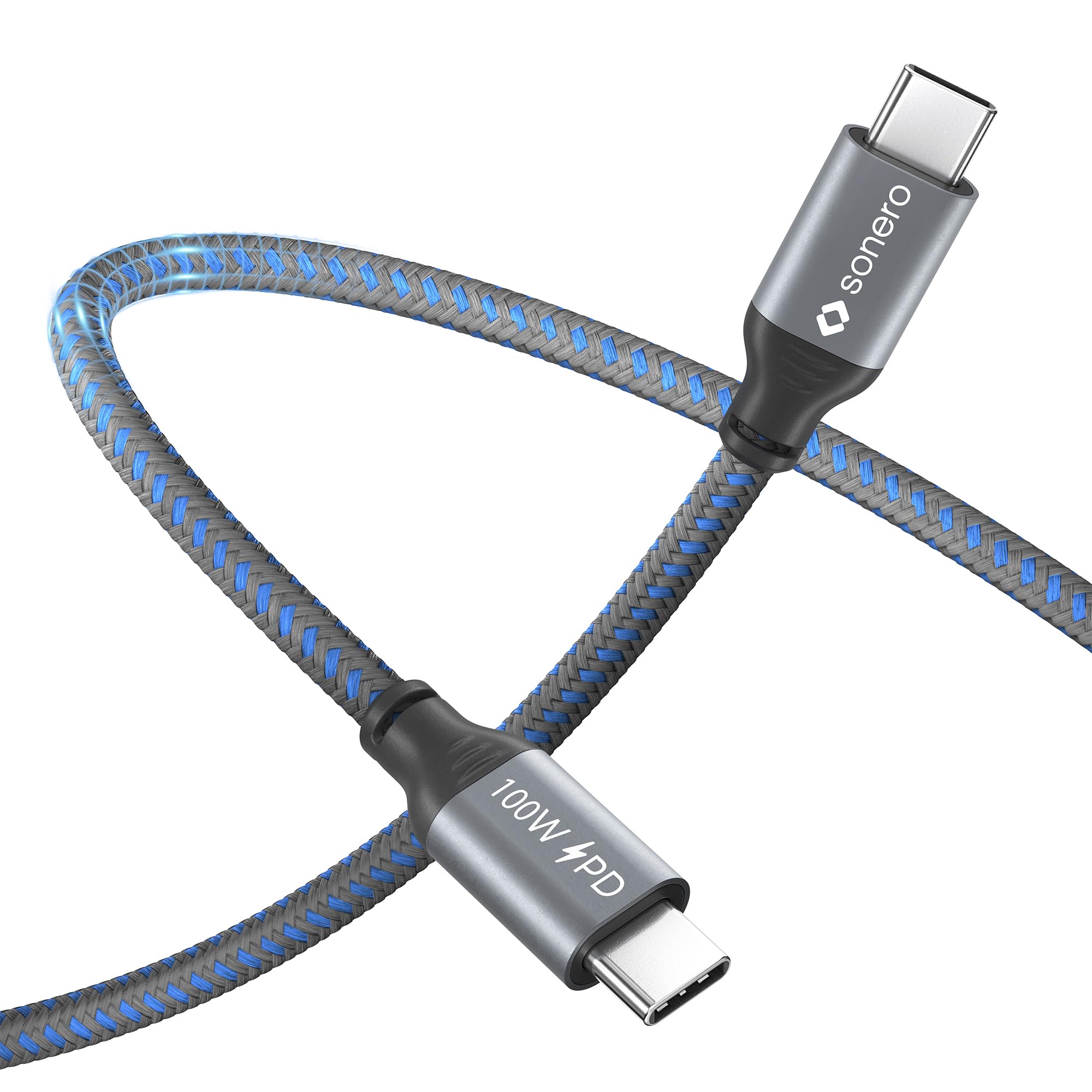 Sonero® USB-C Ladekabel, Handy-Ladekabel, Schnellladekabel, Kabel Typ C, USB 2.0, 100W PD, grau/blau, 3,00m