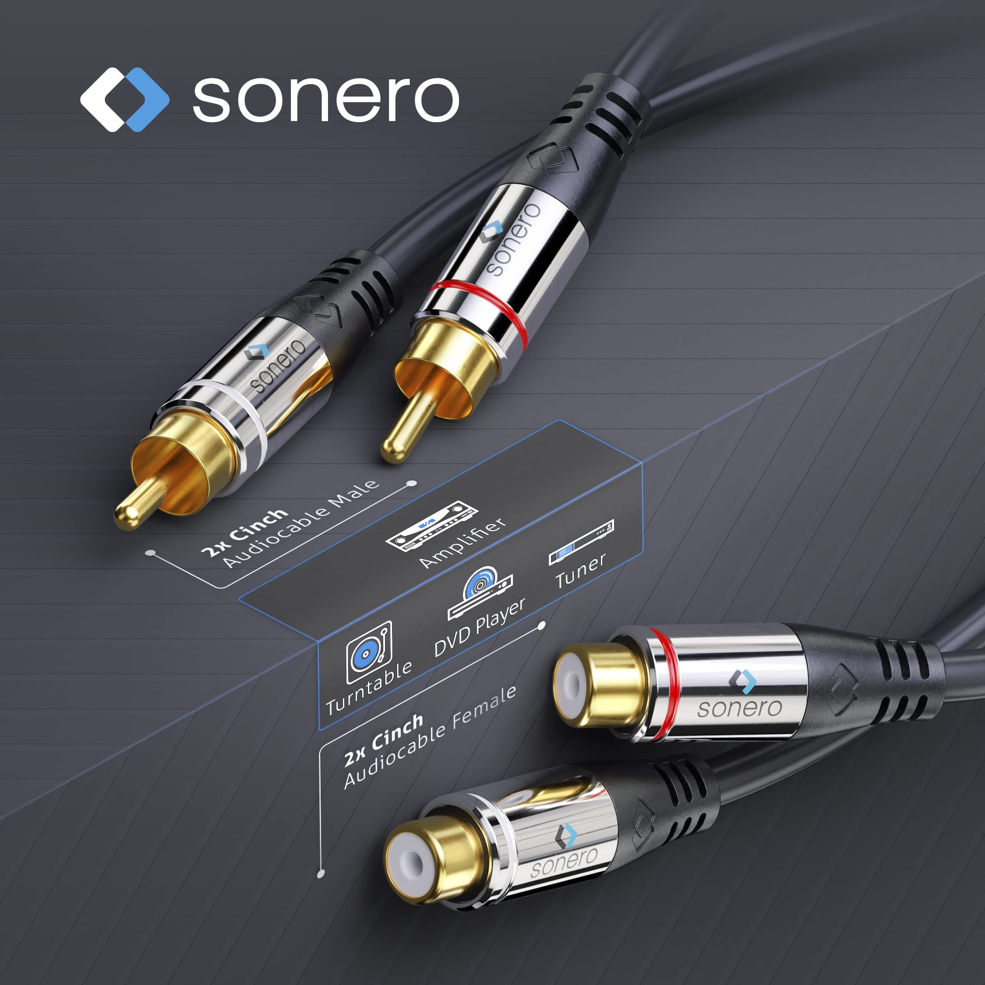 Sonero 2x Cinch Stereo Verlängerung 0,5m