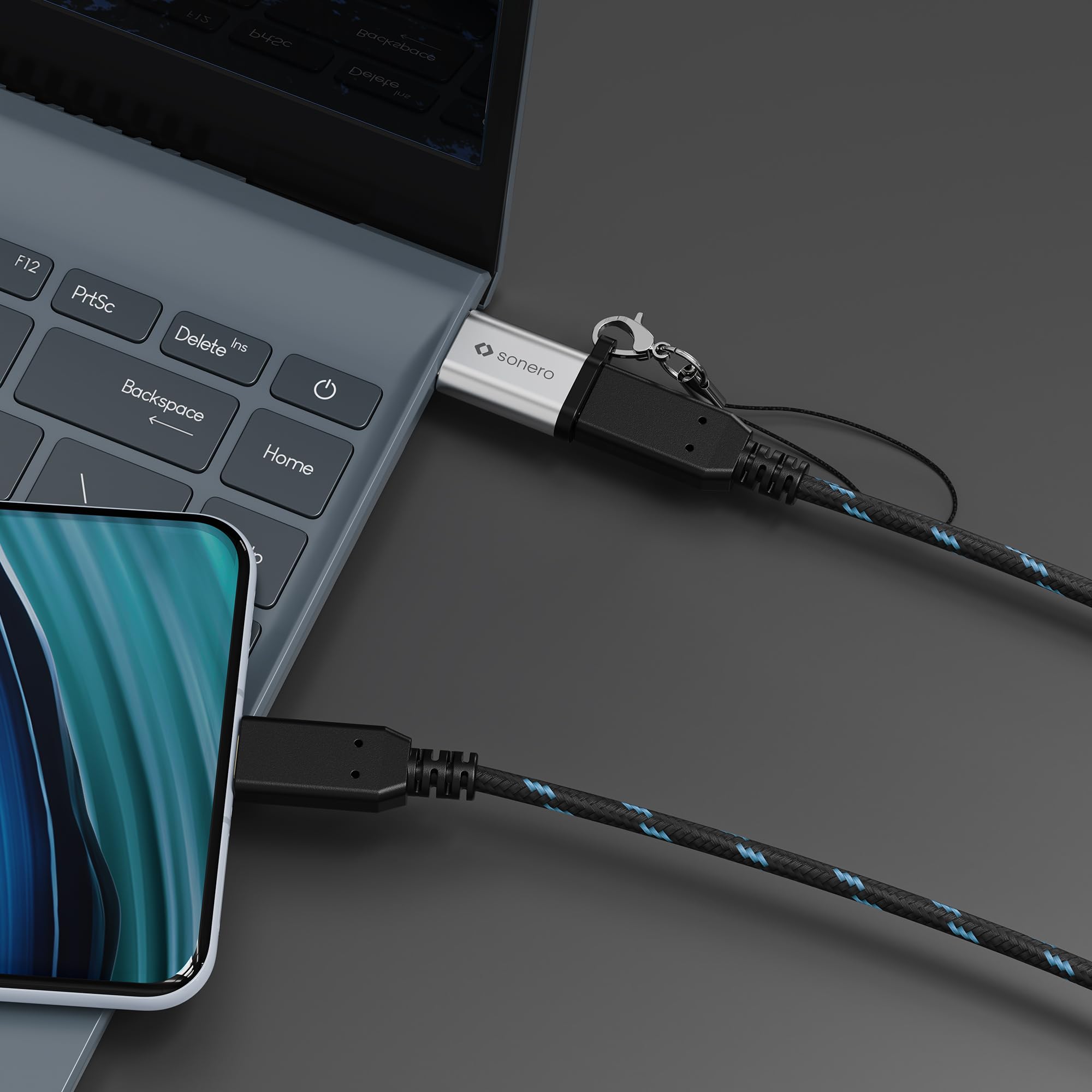 Sonero USB A auf USB C Adapter, schnelles Laden 3A 15W, 480 Mbps Datenübertragung, OTG, kompatibel mit iPhone, Samsung Galaxy, Watch, Google Pixel UVM., Aluminium/Silber