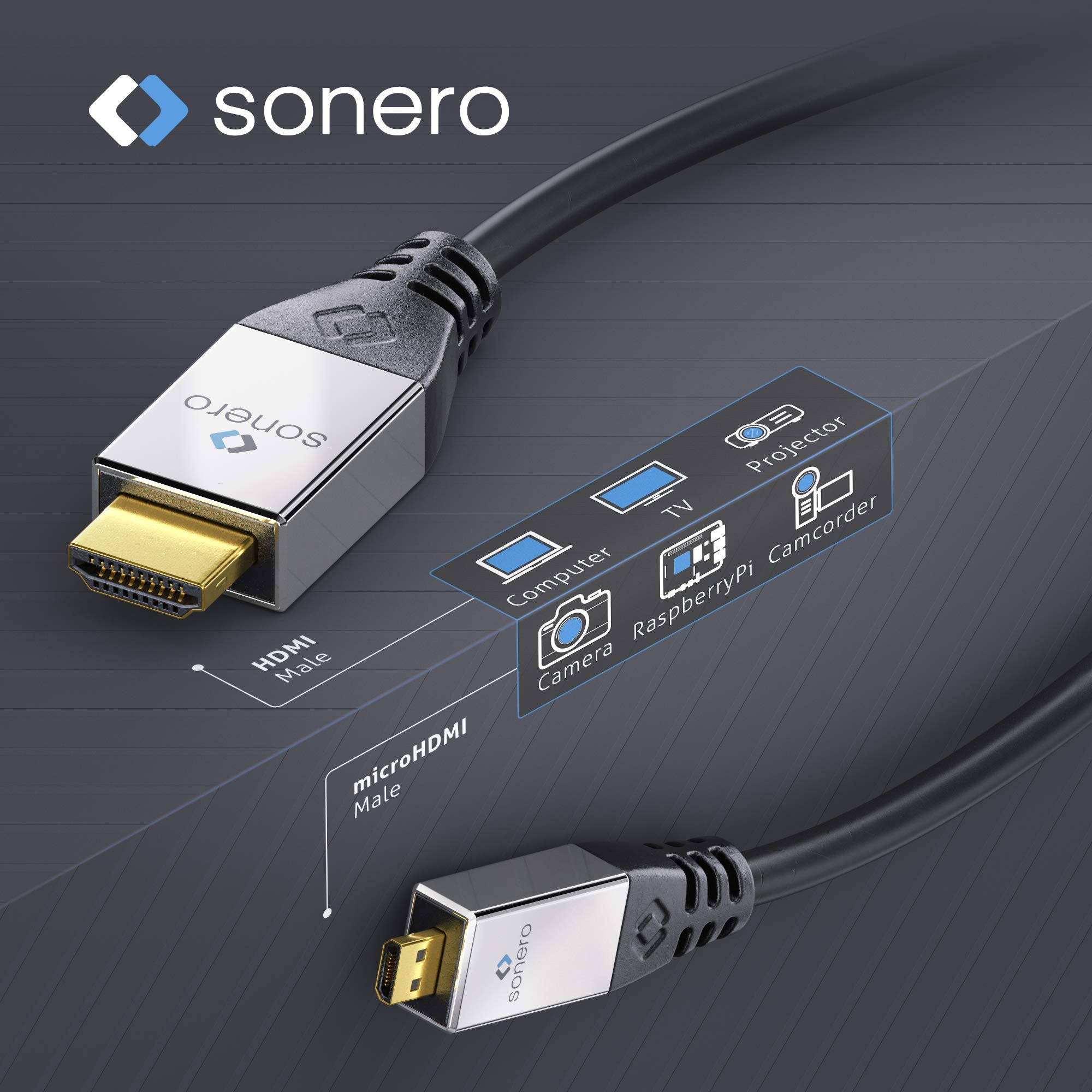Sonero Premium High Speed Micro HDMI Kabel mit Ethernet, 2,00m, UltraHD / 4K / 60Hz, 18Gbps, schwarz