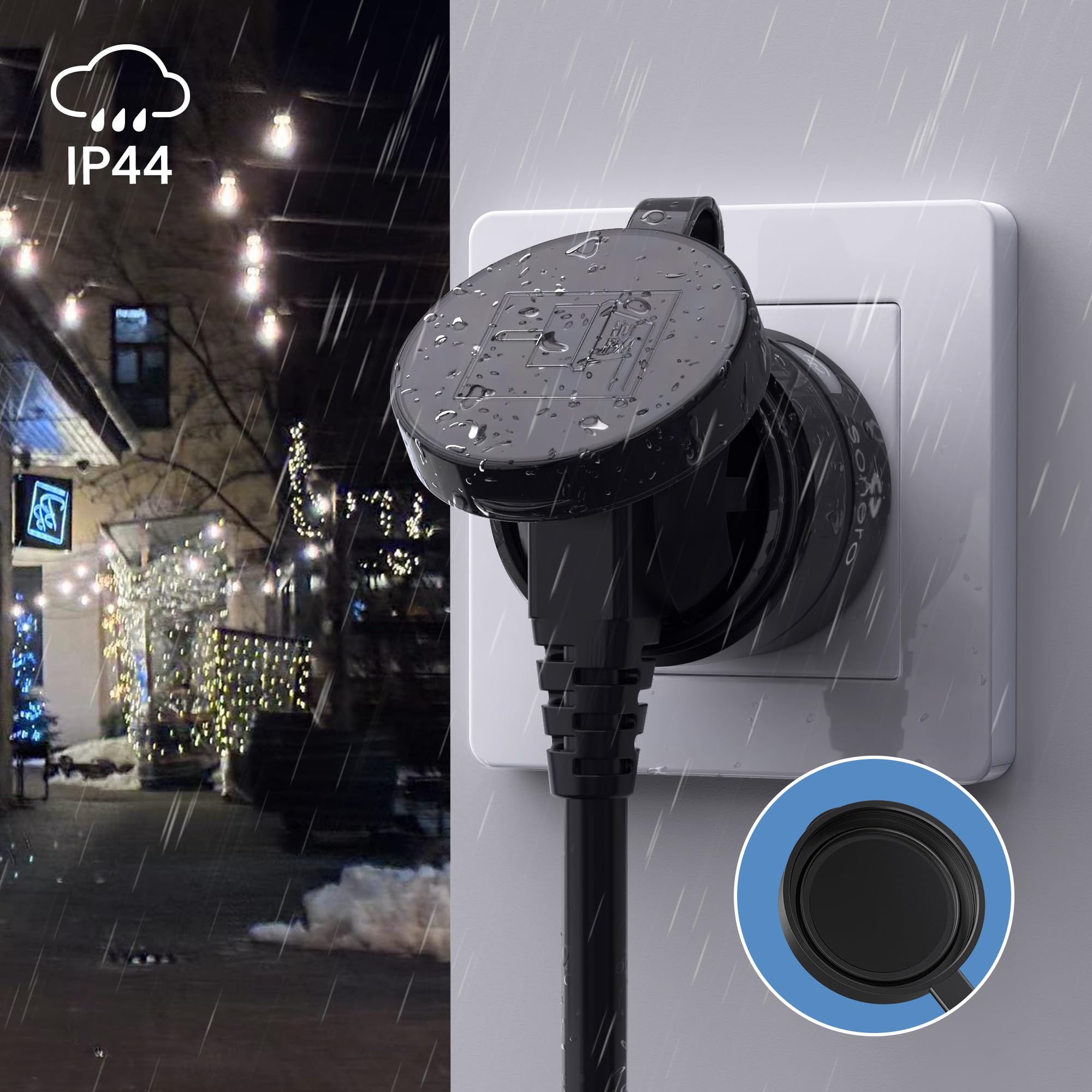 sonero Funksteckdosen mit Fernbedienung Aussen, Outdoor Set, 2300 Watt, 230V, 4 x Steckdose mit Funkfernbedienung, IP44, 30m Reichweite, Stromsparen, Schwarz