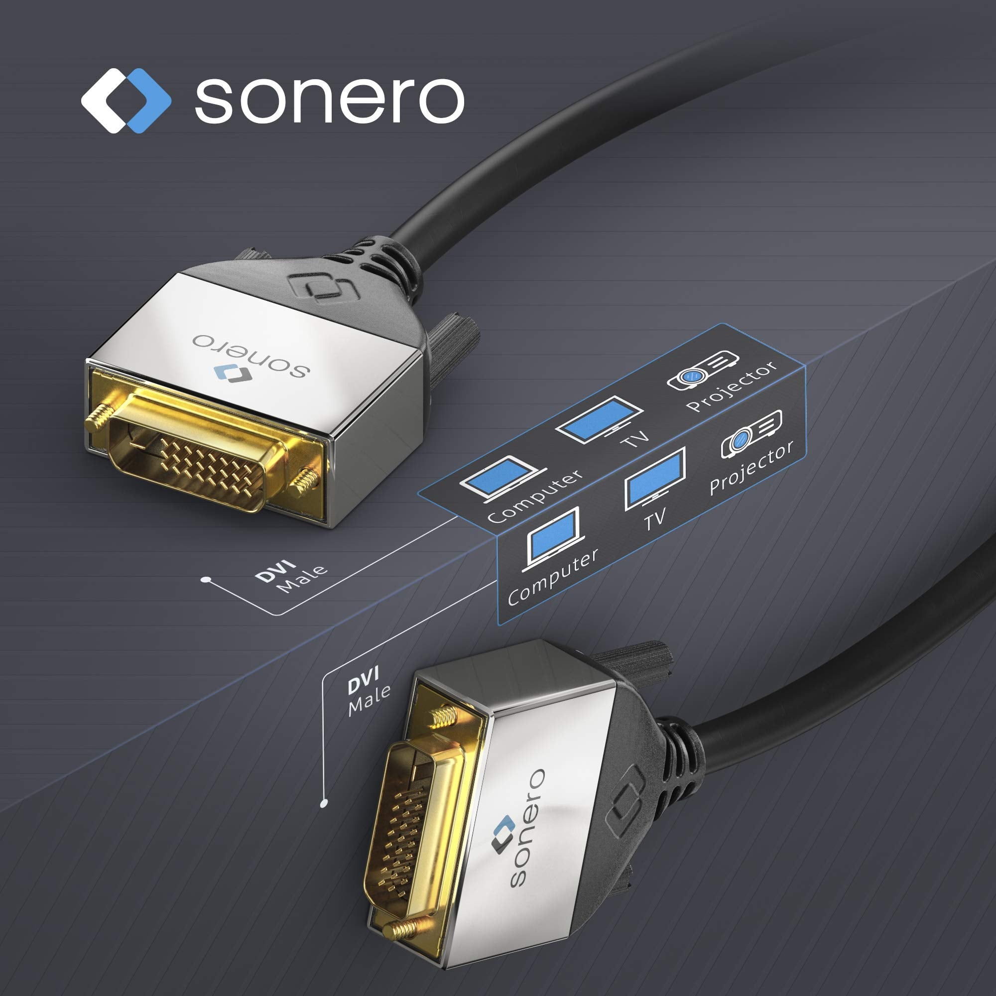 Sonero DVI-Kabel Premium, 3 m, Dual Link, Stecker/Stecker (24+1), schwarz