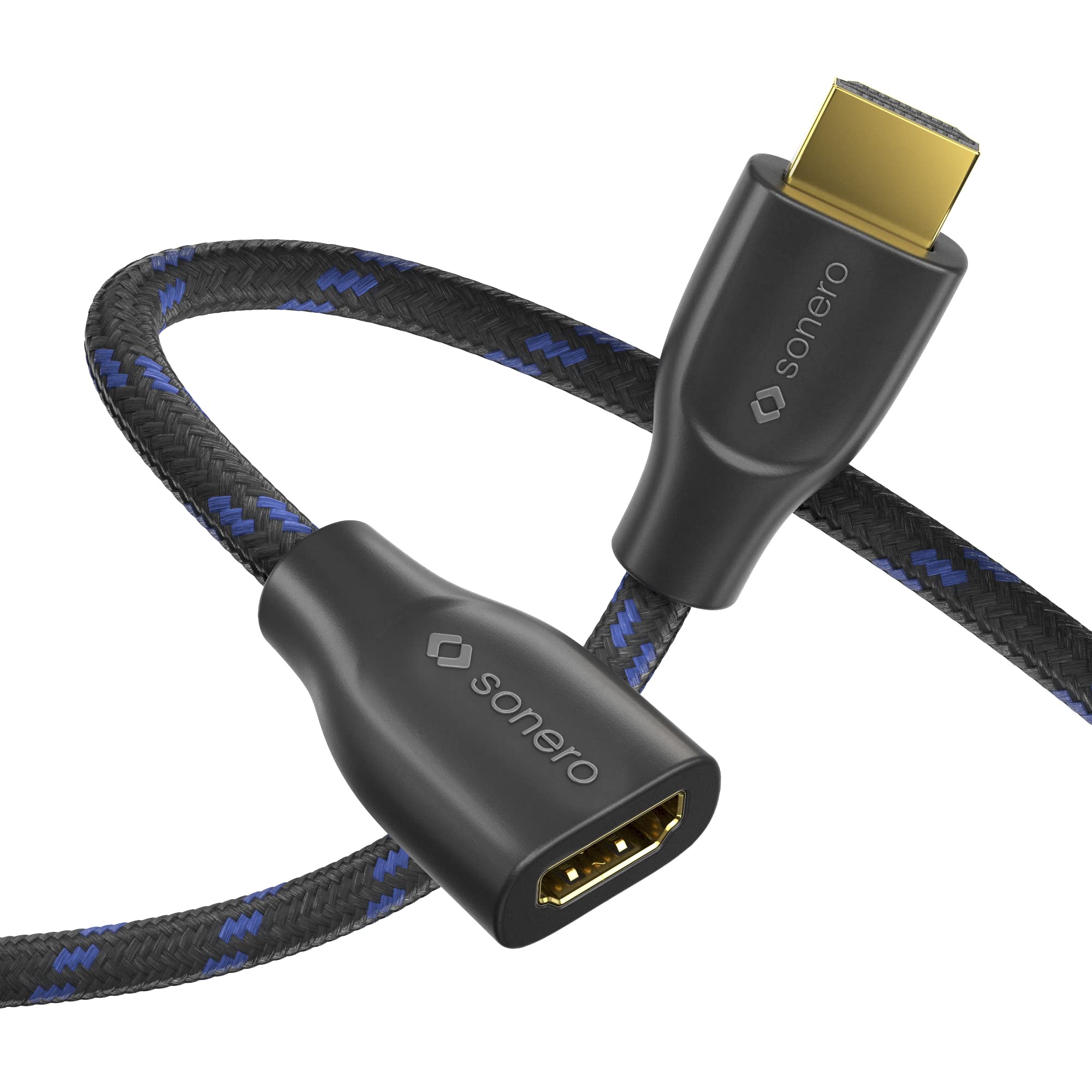 Sonero® 4K HDMI Verlängerungskabel, Premium High Speed, 4K 60Hz, HDMI-Stecker auf Buchse, vergoldete Kontakte, zweifache Abschirmung, Baumwollmantel, 2,00m