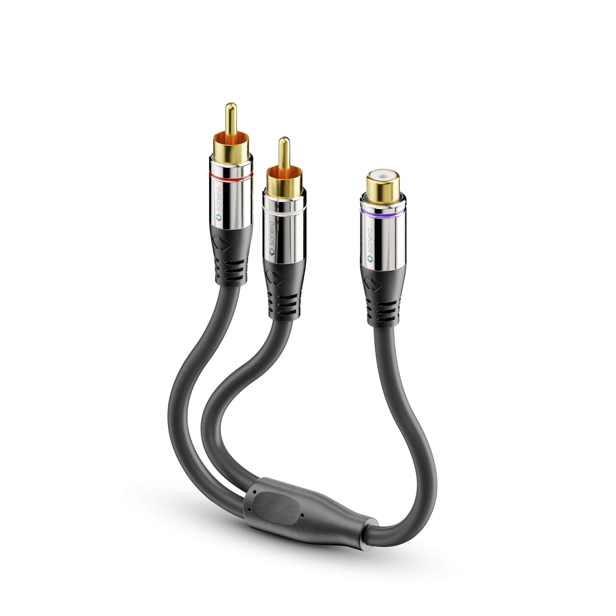 Sonero® Premium Subwoofer Audio Adapter, 0,20m, 2x Cinch Stecker auf Cinch Buchse, schwarz