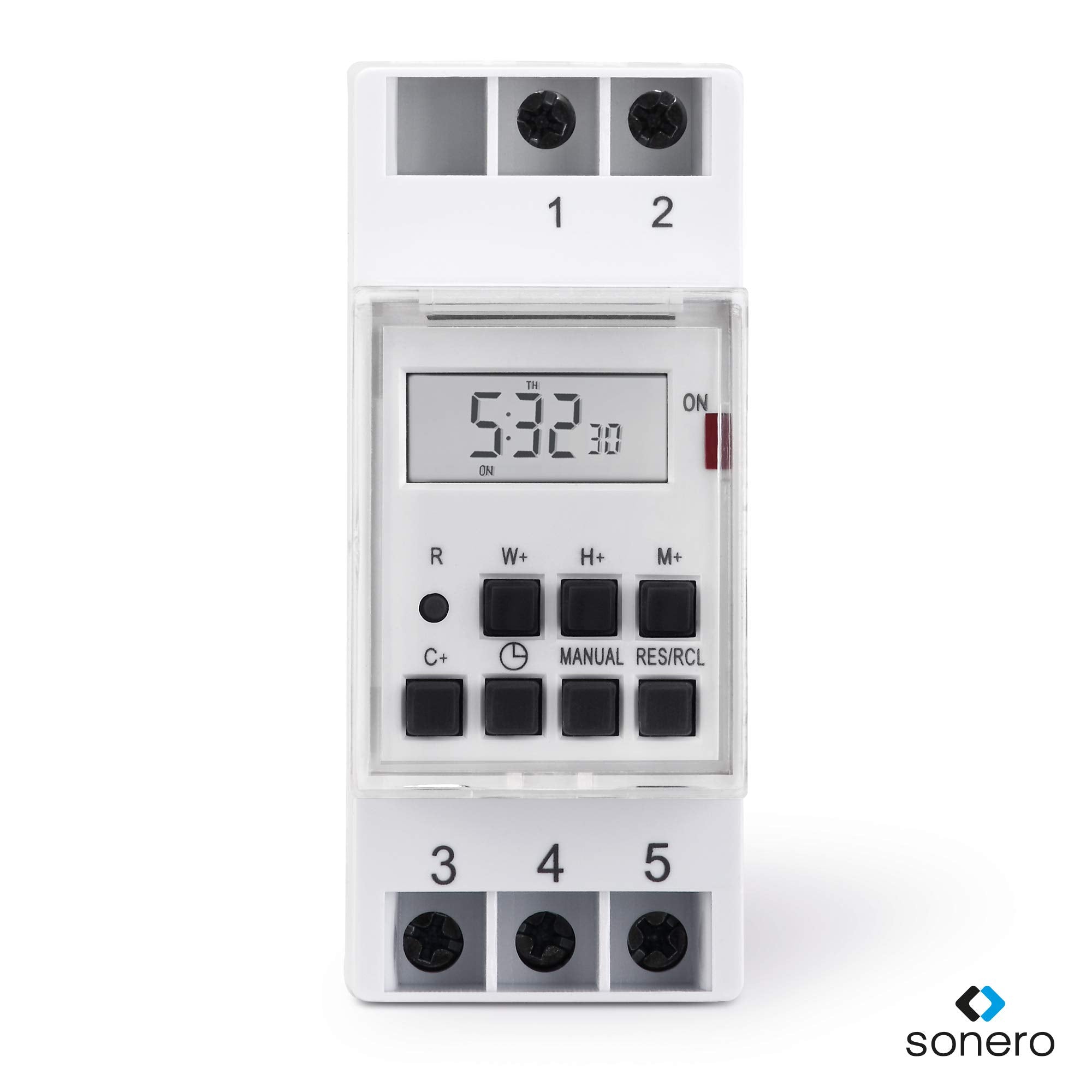 sonero® Digitale Zeitschaltuhr für Hutschienen / Schalttafel Einbau, 3600W, LCD-Display, 10 Schaltprogramme (Wochen-, Tages- und Minutenprogramm), 12/24h Timer, IP20, weiß, S-DOTH10