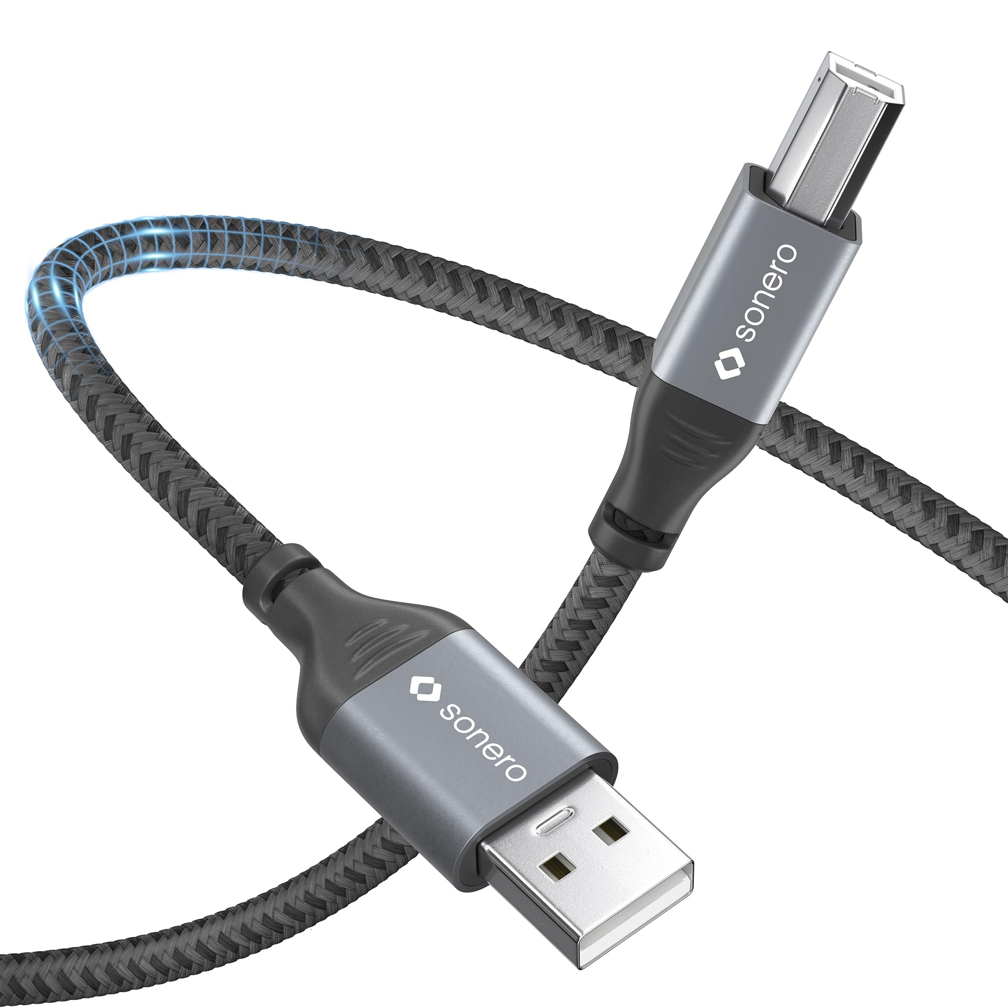 Sonero® USB 2.0 Kabel, Verbindungskabel, Druckerkabel, A-Stecker auf B-Stecker, 480 MB/s, space grey/schwarz, 1,00m