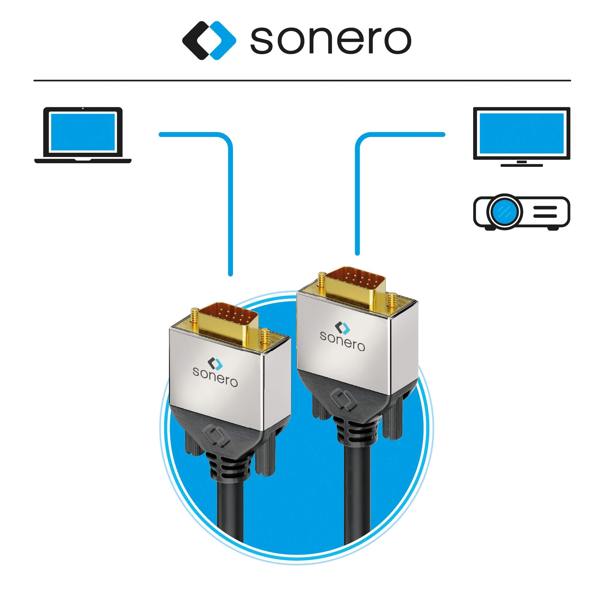 Sonero® Premium VGA Kabel, 7,50m, FullHD (1920x1080), schwarz