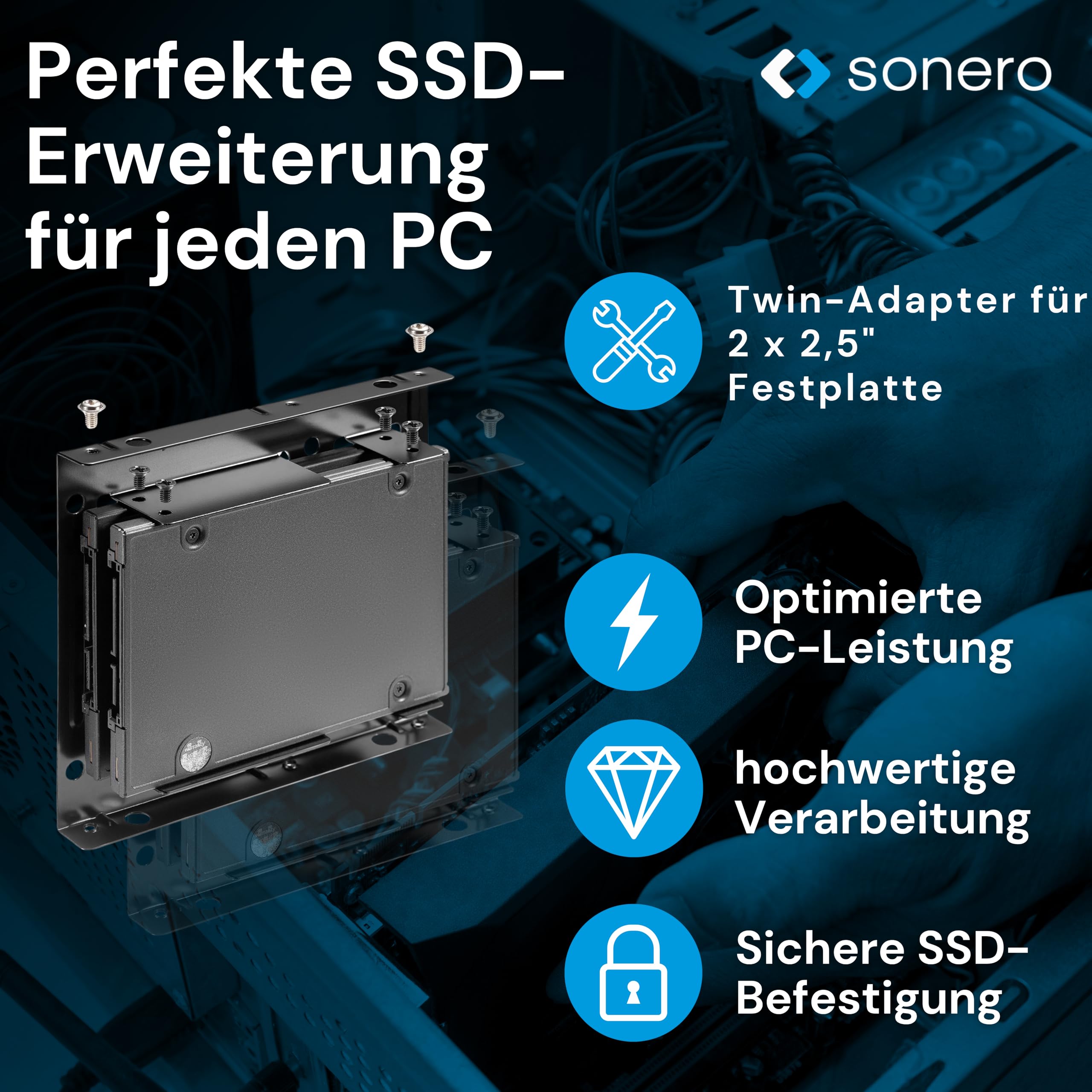 Sonero® SSD Einbaurahmen Set, 2x 2,5" SSD auf 3,5" inkl, Zubehör