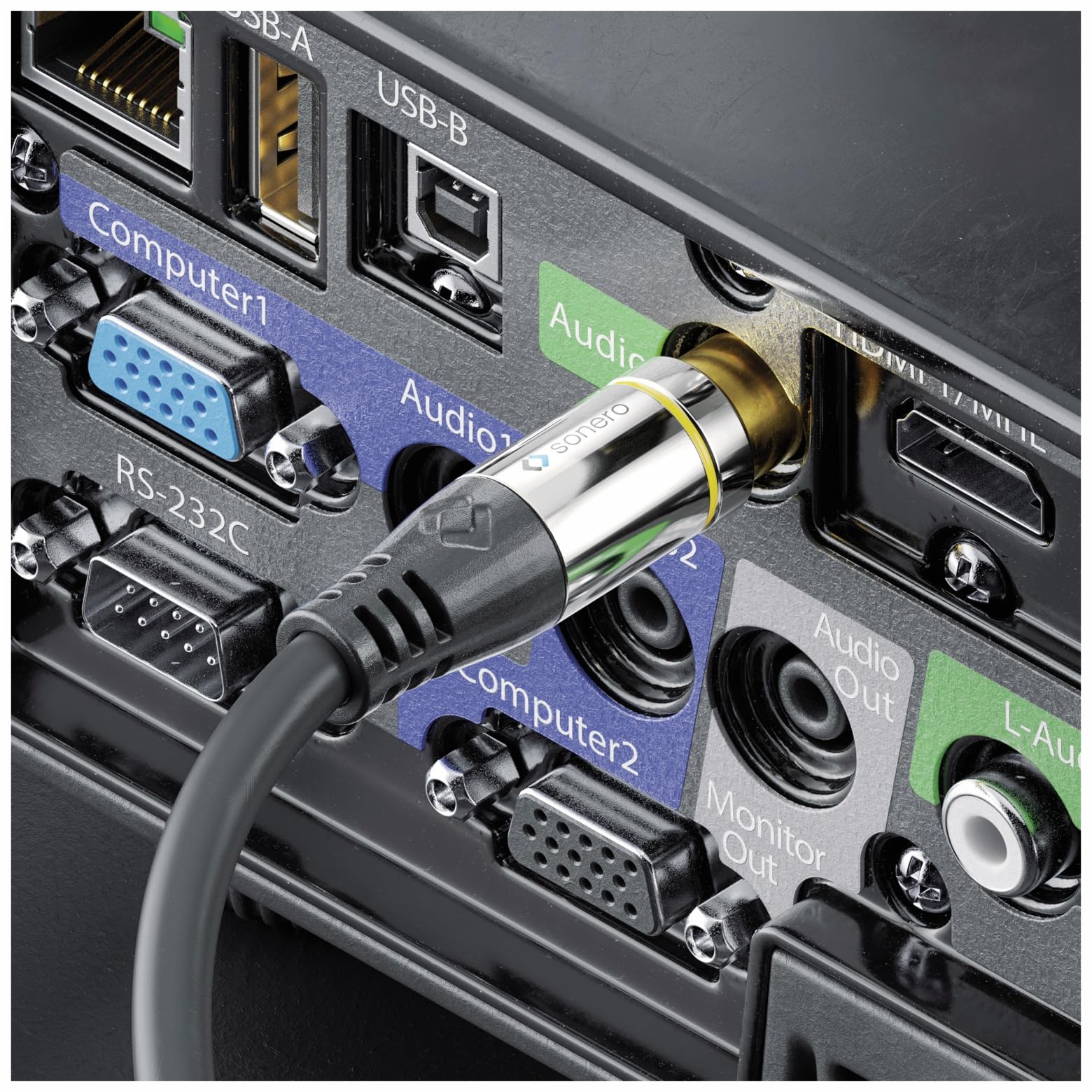 Sonero Premium 3m Cinch Kabel, 1x Cinch Stecker auf 1x Cinch Stecker, Subwoofer, Verstärker, Beamer, AV Receiver, schwarz, 3,00m