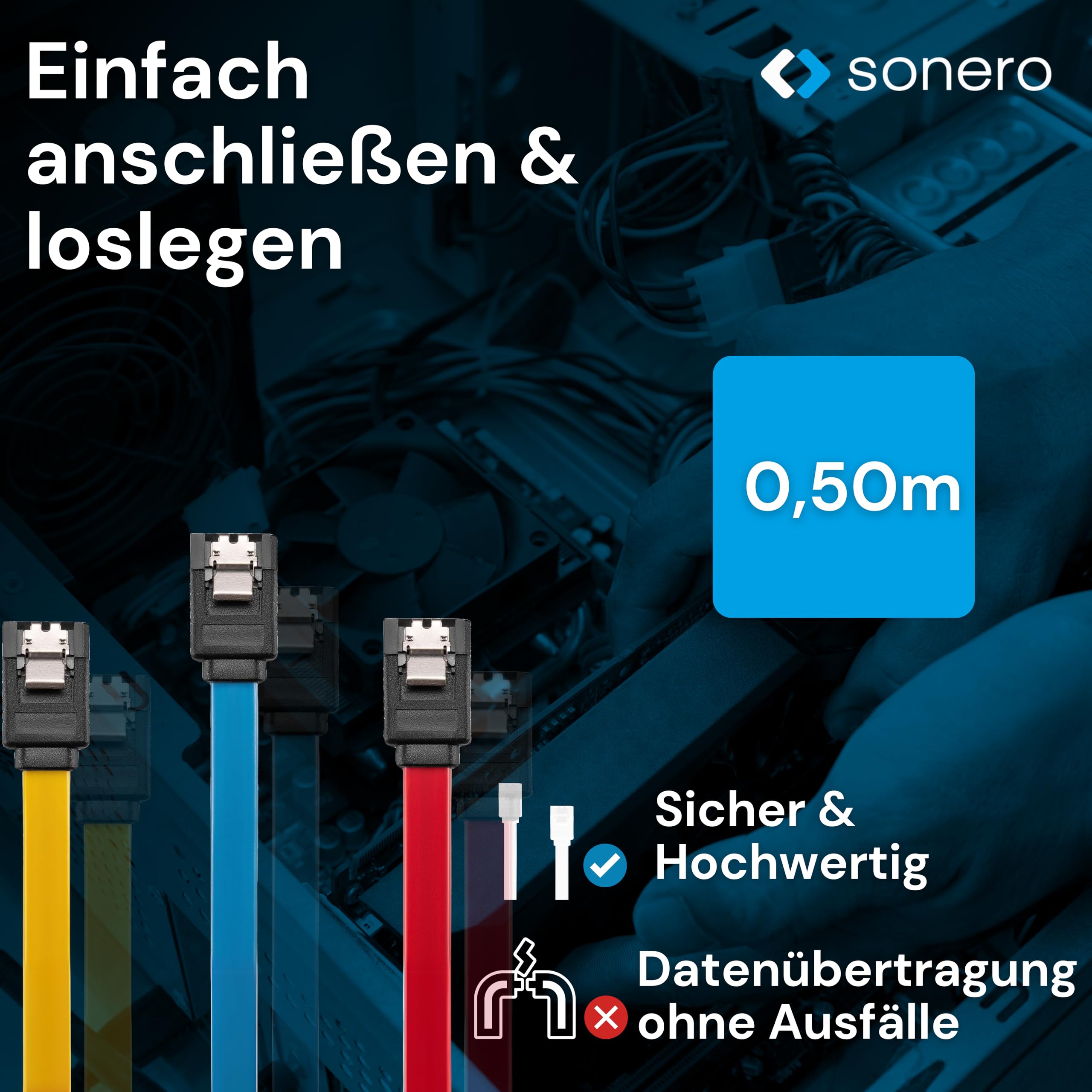 Sonero® SATA III 6Gb/s Datenkabel-Set, 3x 0,50m, rot/gelb/blau
