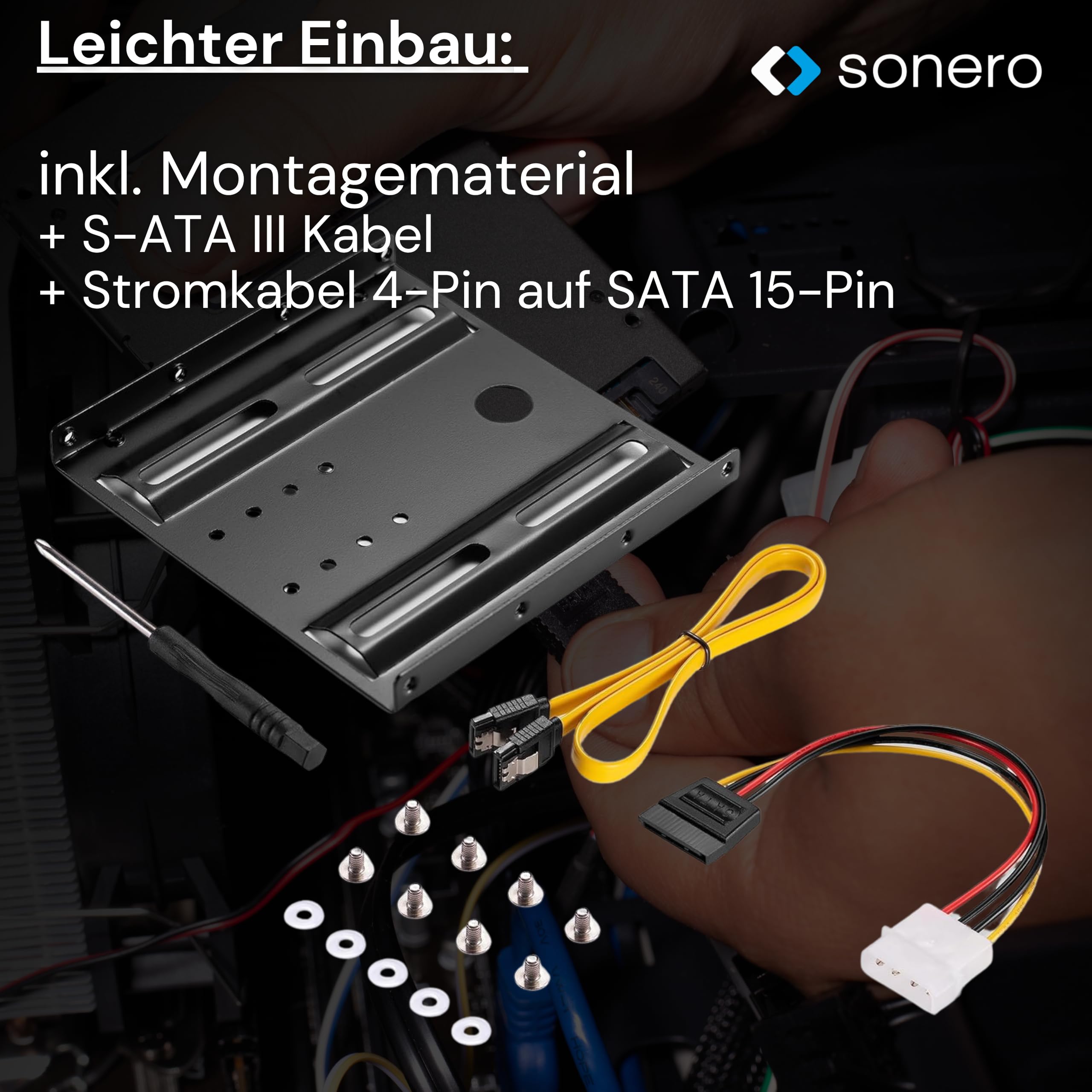 Sonero® SSD Einbaurahmen Set, 2,5" SSD auf 3,5" inkl, Zubehör