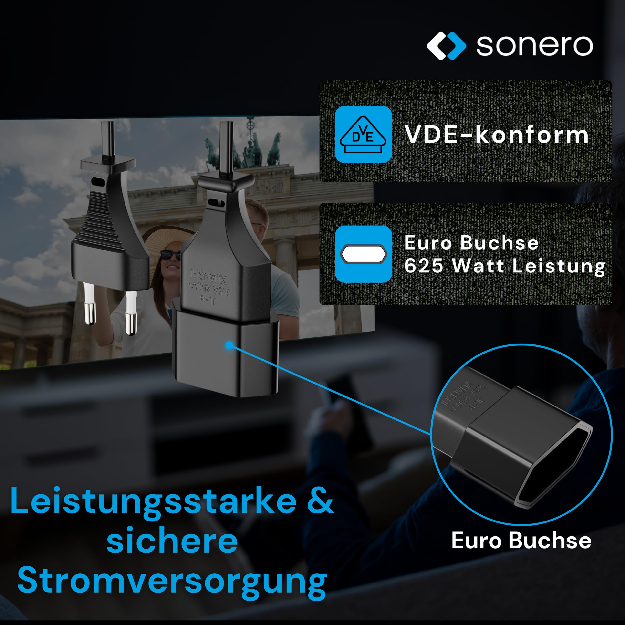 sonero Stromkabel Netzkabel Verlängerungskabel, 2,0m, Eurostecker Flachstecker Typ C Netzstecker auf Euro Buchse, Strom Verlängerung Netzkabel für TV, Spielekonsole, Haushaltsgeräte, Schwarz