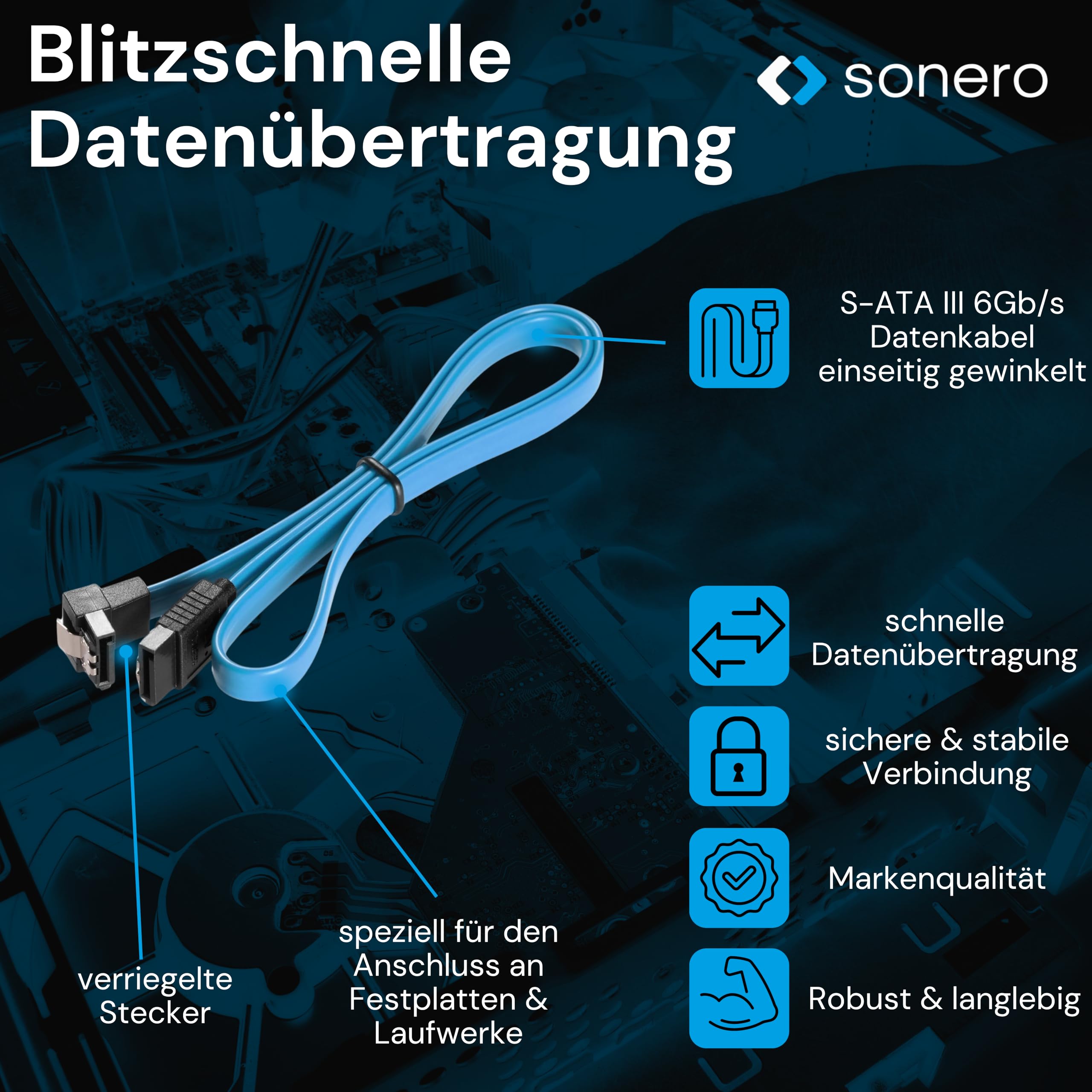 Sonero® SATA III 6Gb/s Datenkabel, 0,30m, gewinkelt, blau