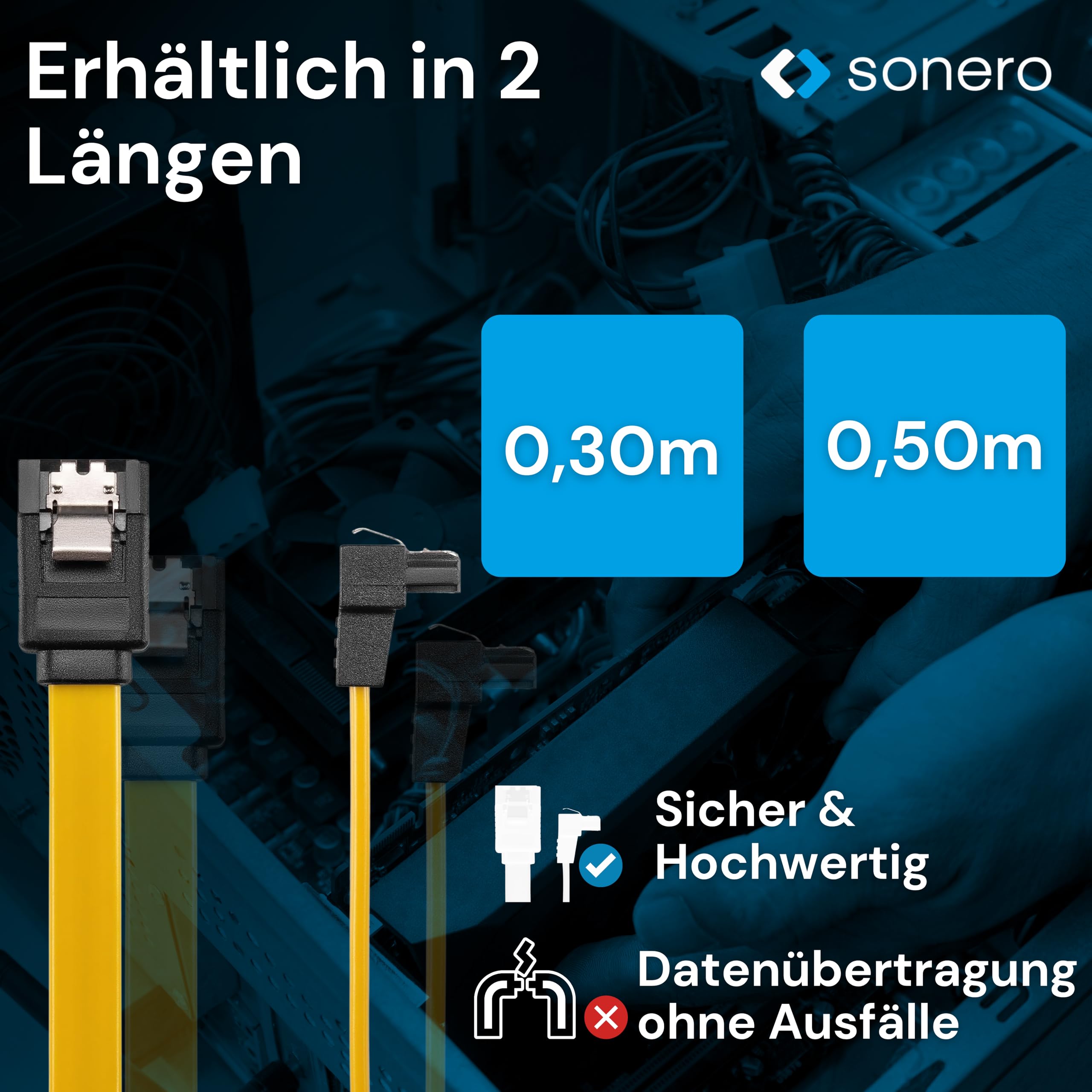 Sonero® SATA III 6Gb/s Datenkabel, 0,30m, gewinkelt, gelb