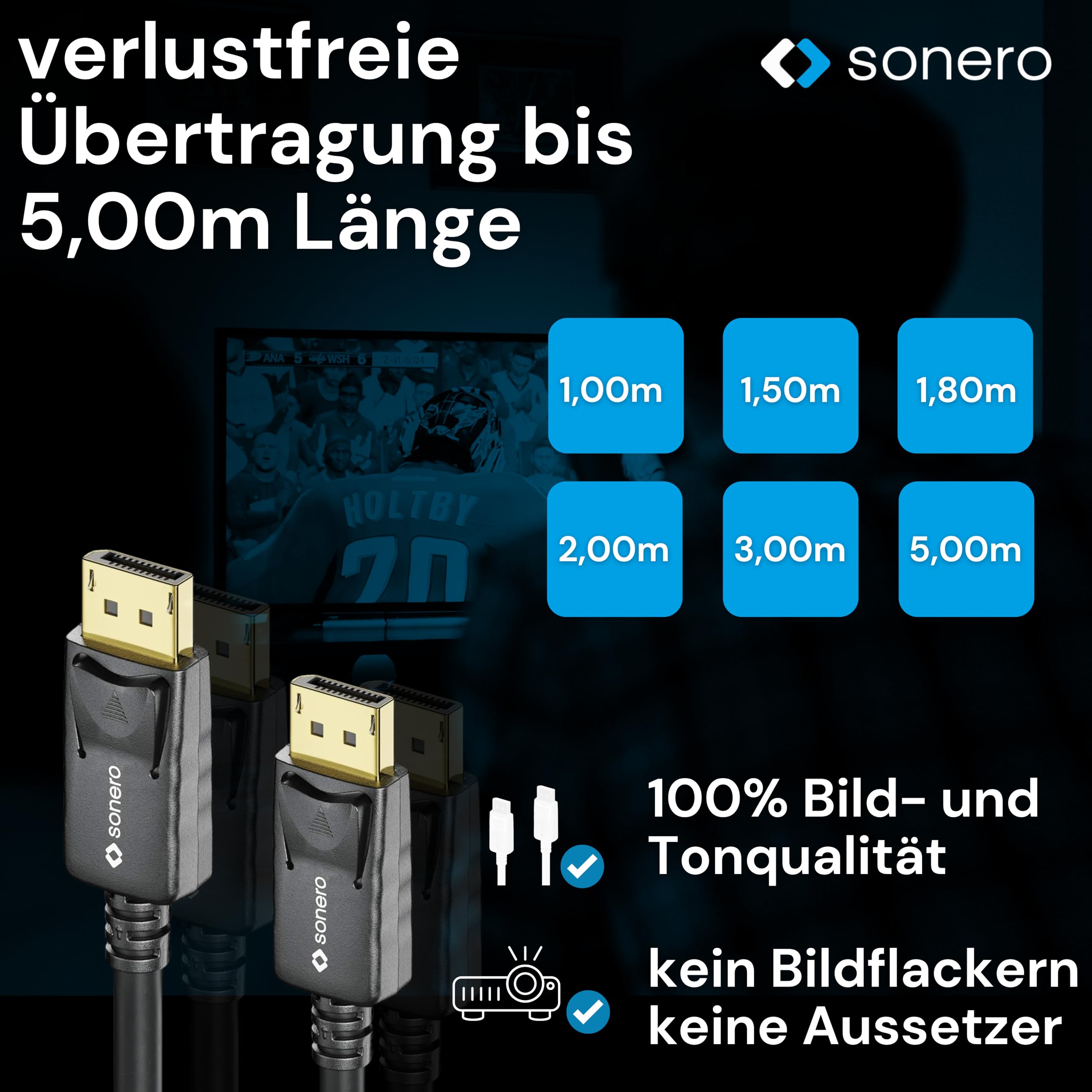 Sonero® 3m DisplayPort Kabel 1.2, DisplayPort auf DisplayPort, 4K 60 Hz, 2K 144Hz, schwarz