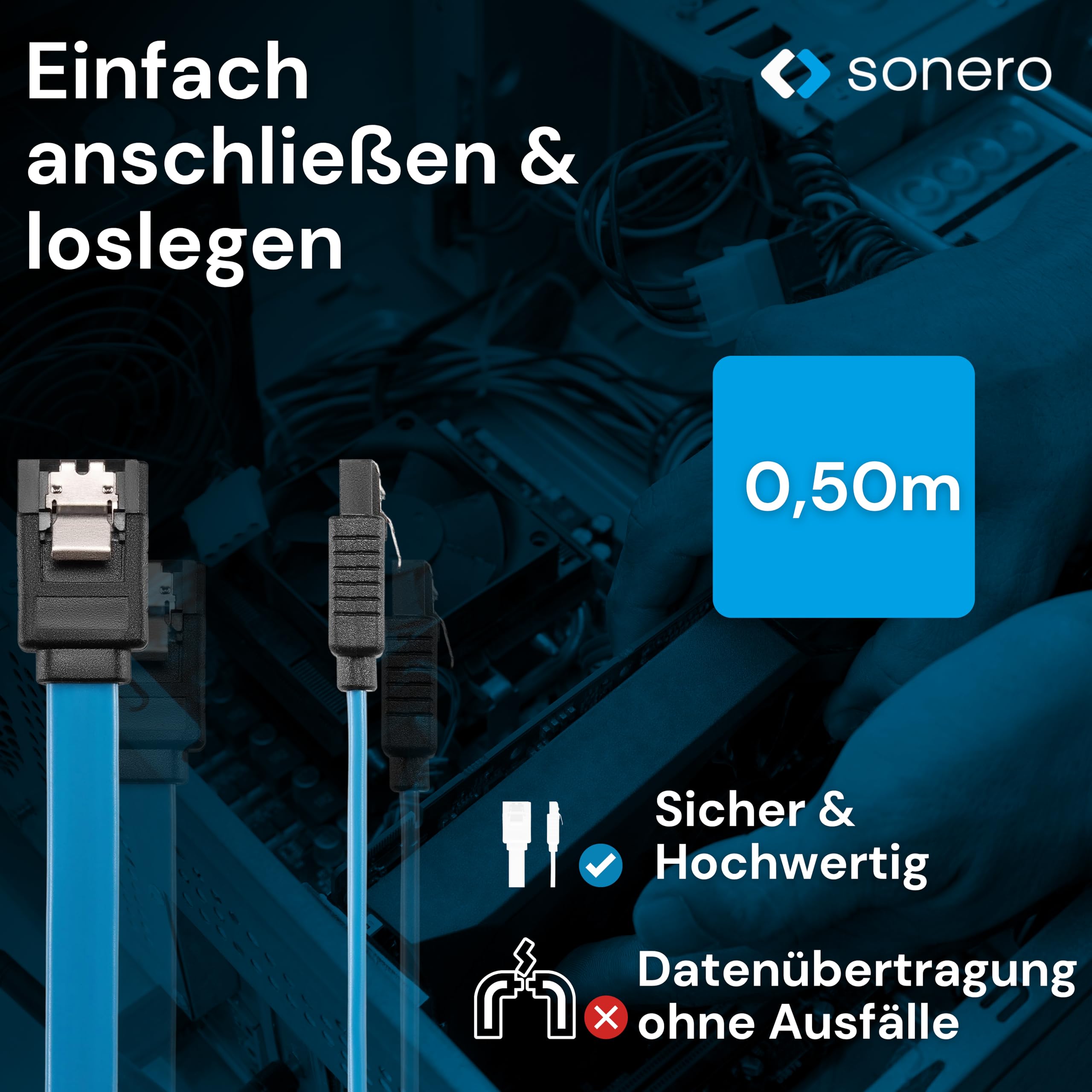 Sonero® SATA III 6Gb/s Datenkabel-Set, 3x 0,50m, blau