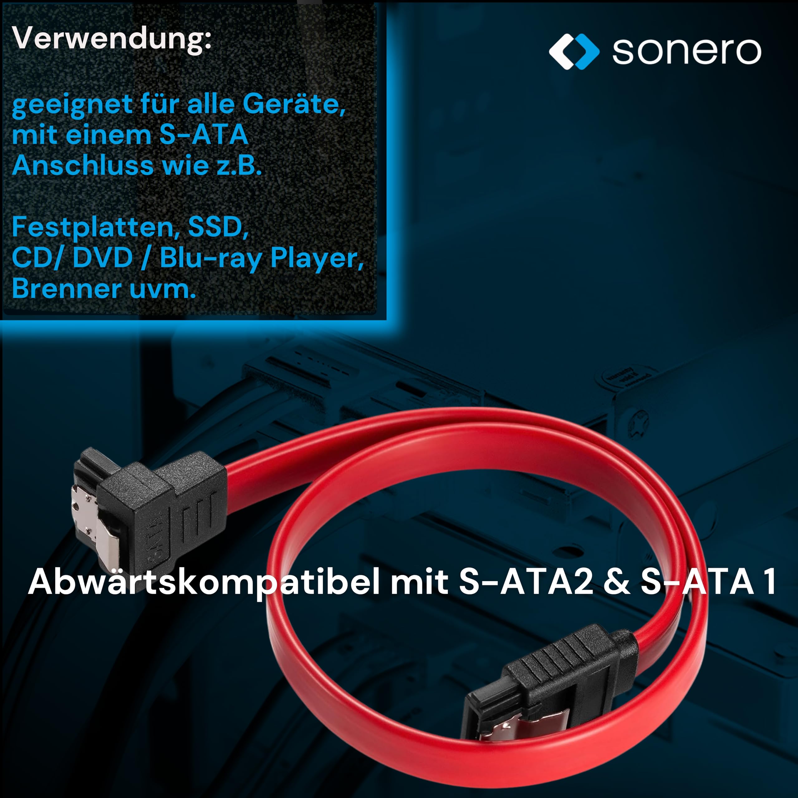 Sonero® SATA III 6Gb/s Datenkabel, 0,30m, gewinkelt, rot