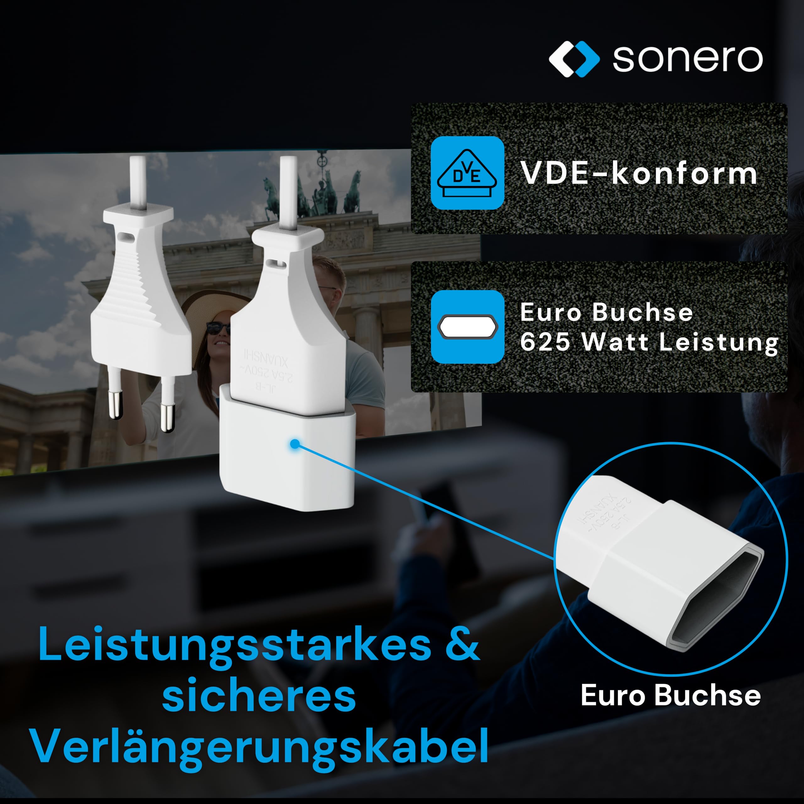 sonero Stromkabel Netzkabel Verlängerungskabel, 3,0m, Eurostecker Flachstecker Typ C Netzstecker auf Euro Buchse, Strom Verlängerung Netzkabel für TV, Spielekonsole, Haushaltsgeräte, Weiß