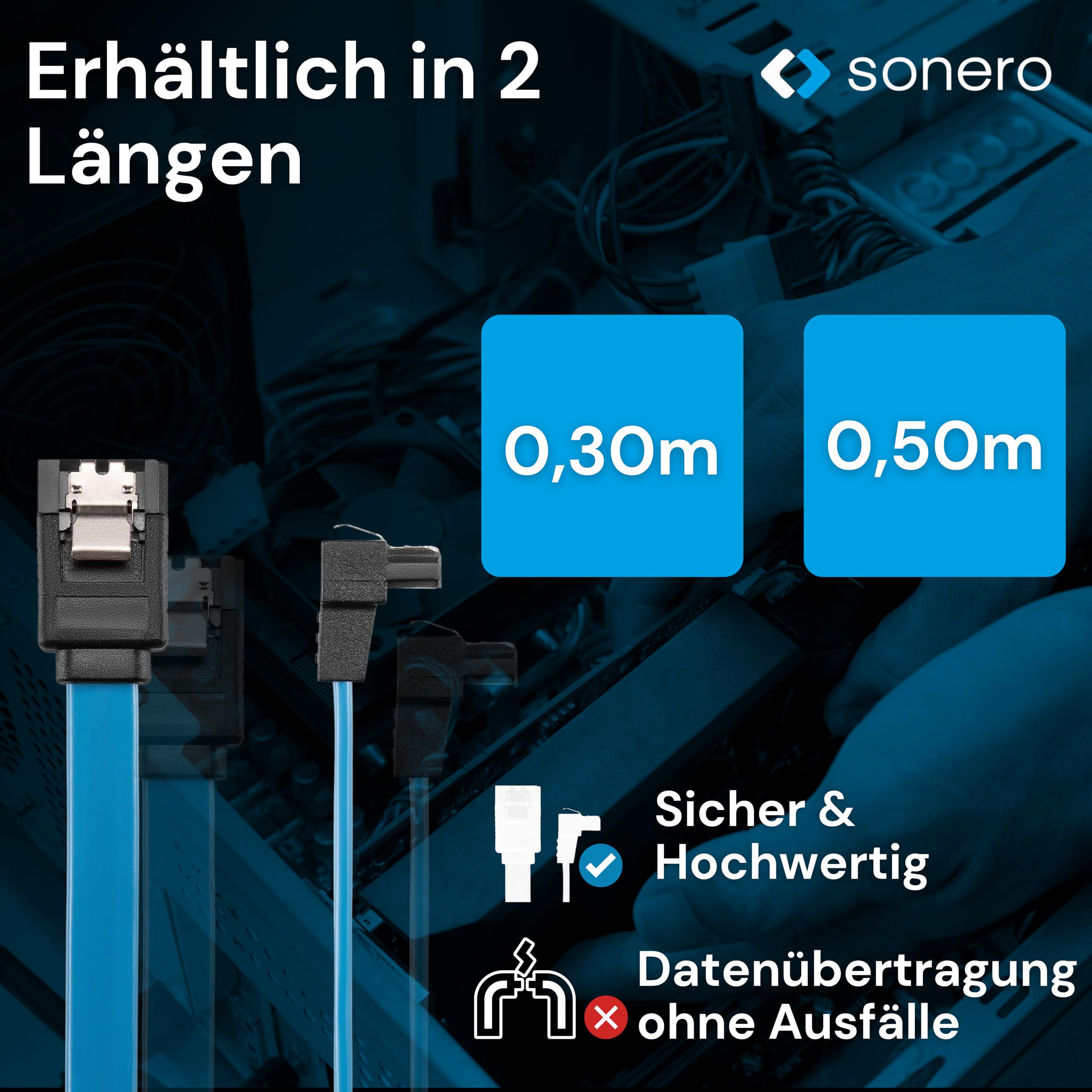 Sonero® SATA III 6Gb/s Datenkabel, 0,30m, gewinkelt, blau