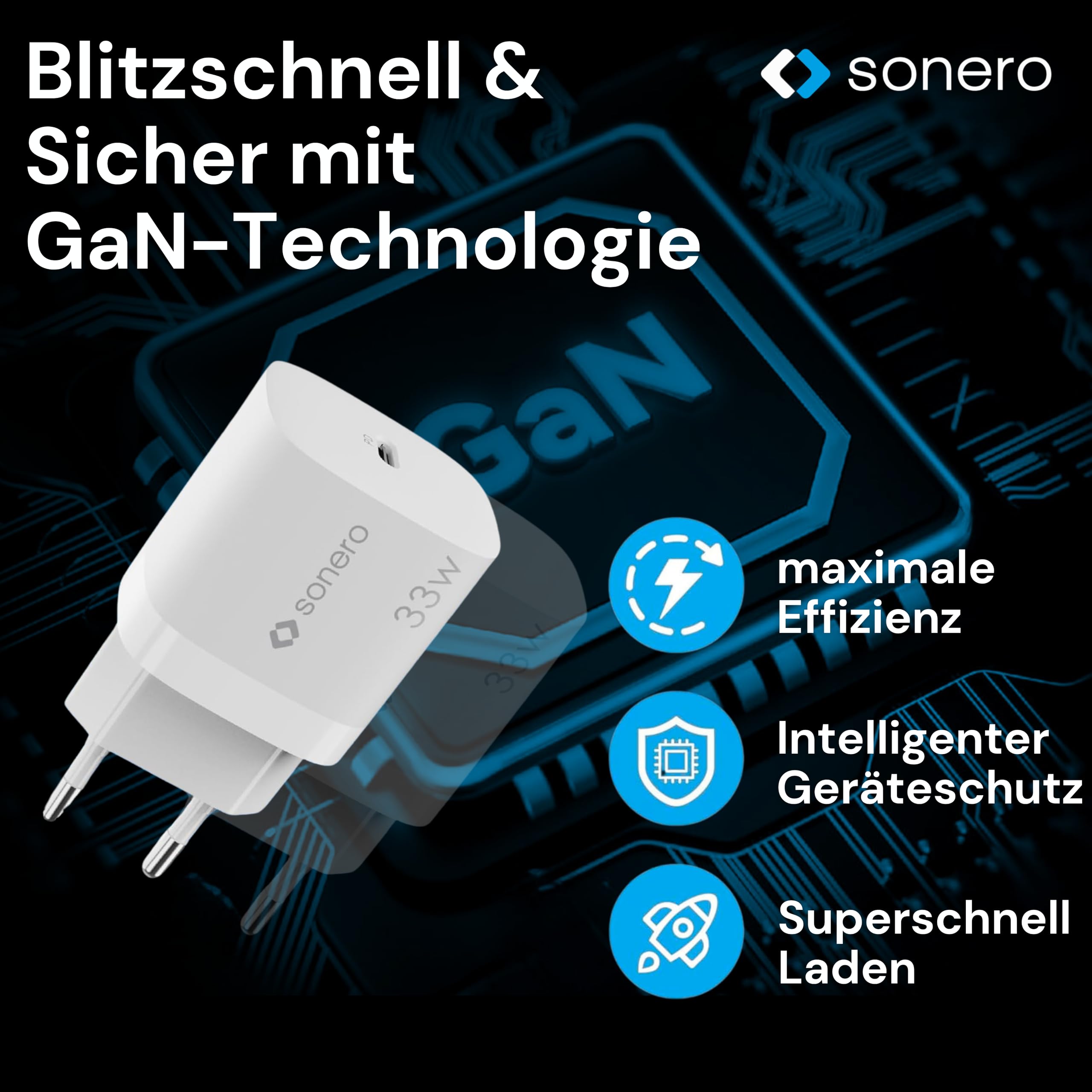 sonero USB C Ladegerät, Ladestecker Adapter, Netzteil 33 Watt Schnellladegerät kompatibel mit Apple iPhone 15, Samsung, Tablet, Laptop UVM, GaN PD Charger, Weiß