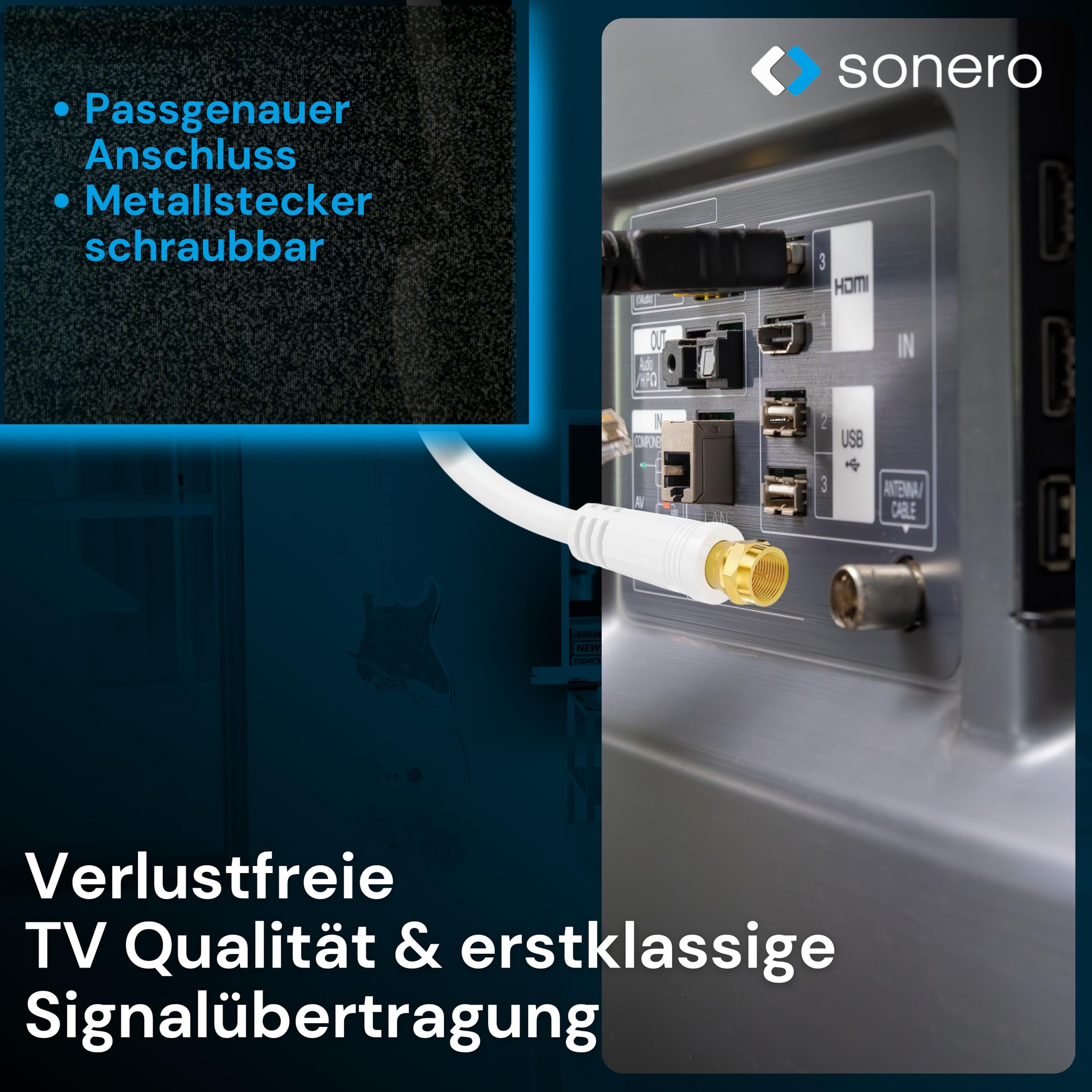 Sonero SAT Kabel, Class A, F Stecker/F Stecker, 5,00m, weiß, 5,00 m