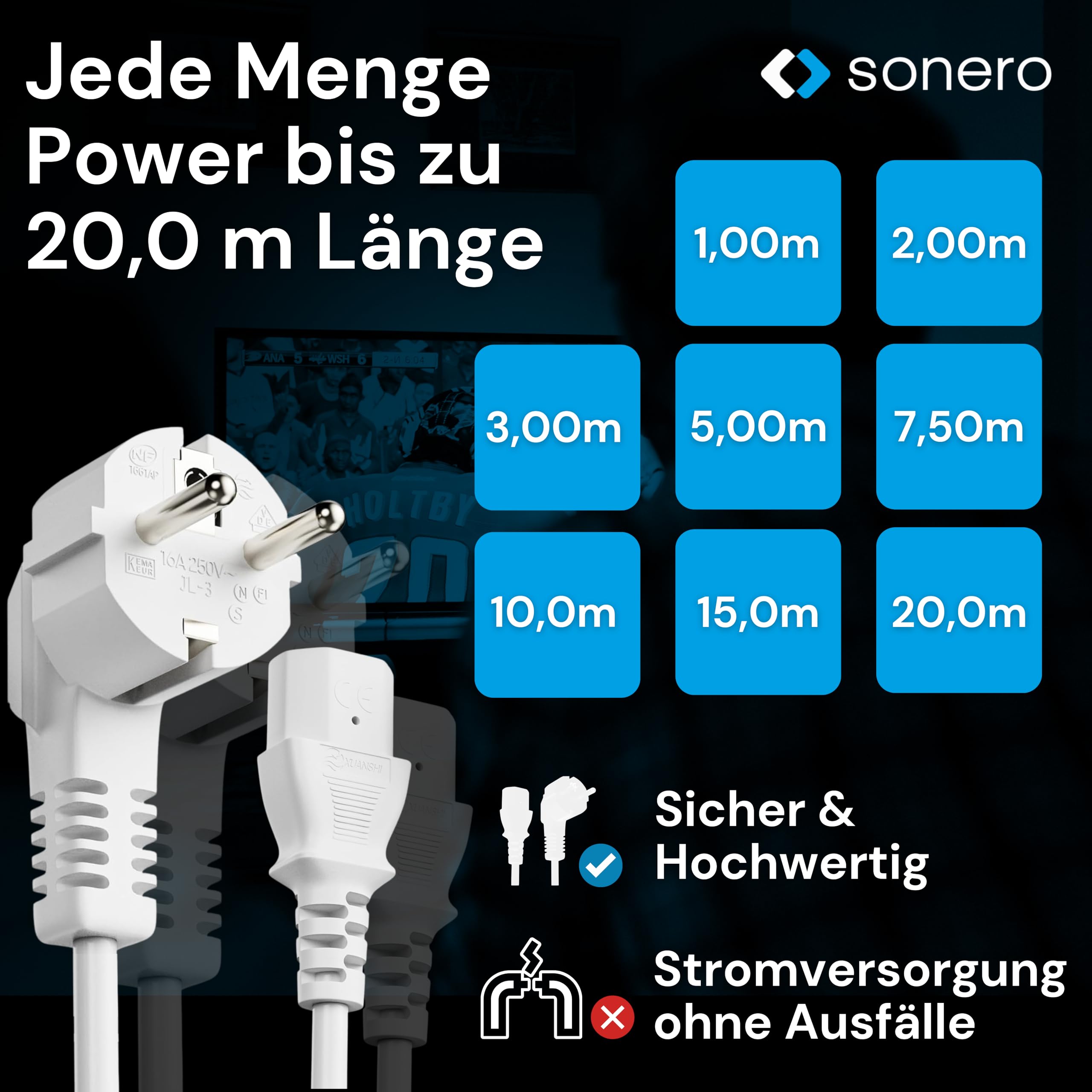 sonero Stromkabel Kaltgerätekabel 3 Polig, 2,0m, 90° Winkel Schutzkontakt Stecker Netzstecker auf Kaltgerätekupplung C13 Buchse, Netzkabel Netzteil Strom Kabel für Monitor PC Drucker, Weiß