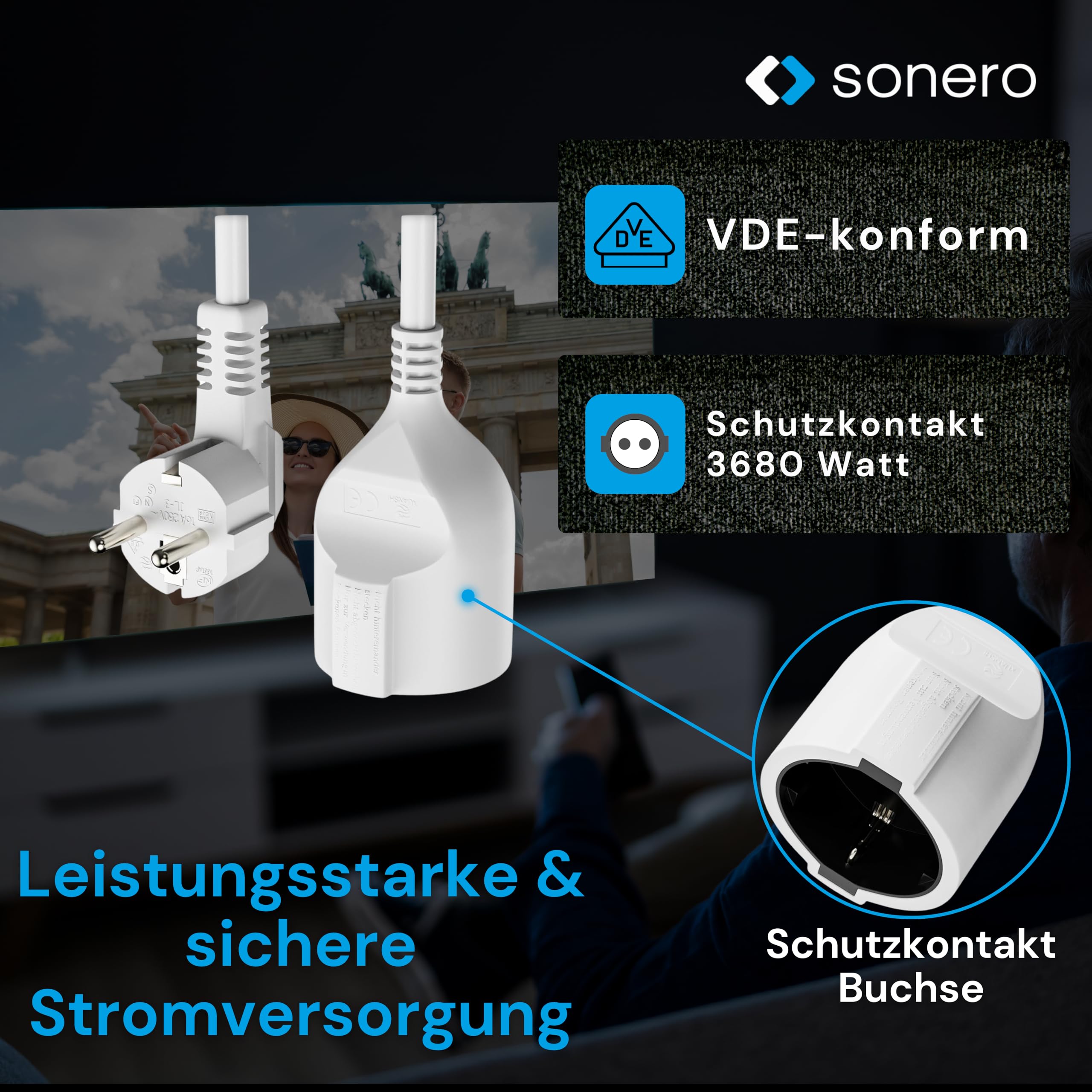 sonero Verlängerungskabel Stromkabel Verlängerung, 10,0m, Schutzkontakt Stecker auf Buchse, Strom Kabelverlängerung, Netzkabel, Steckdosenverlängerung Weiß