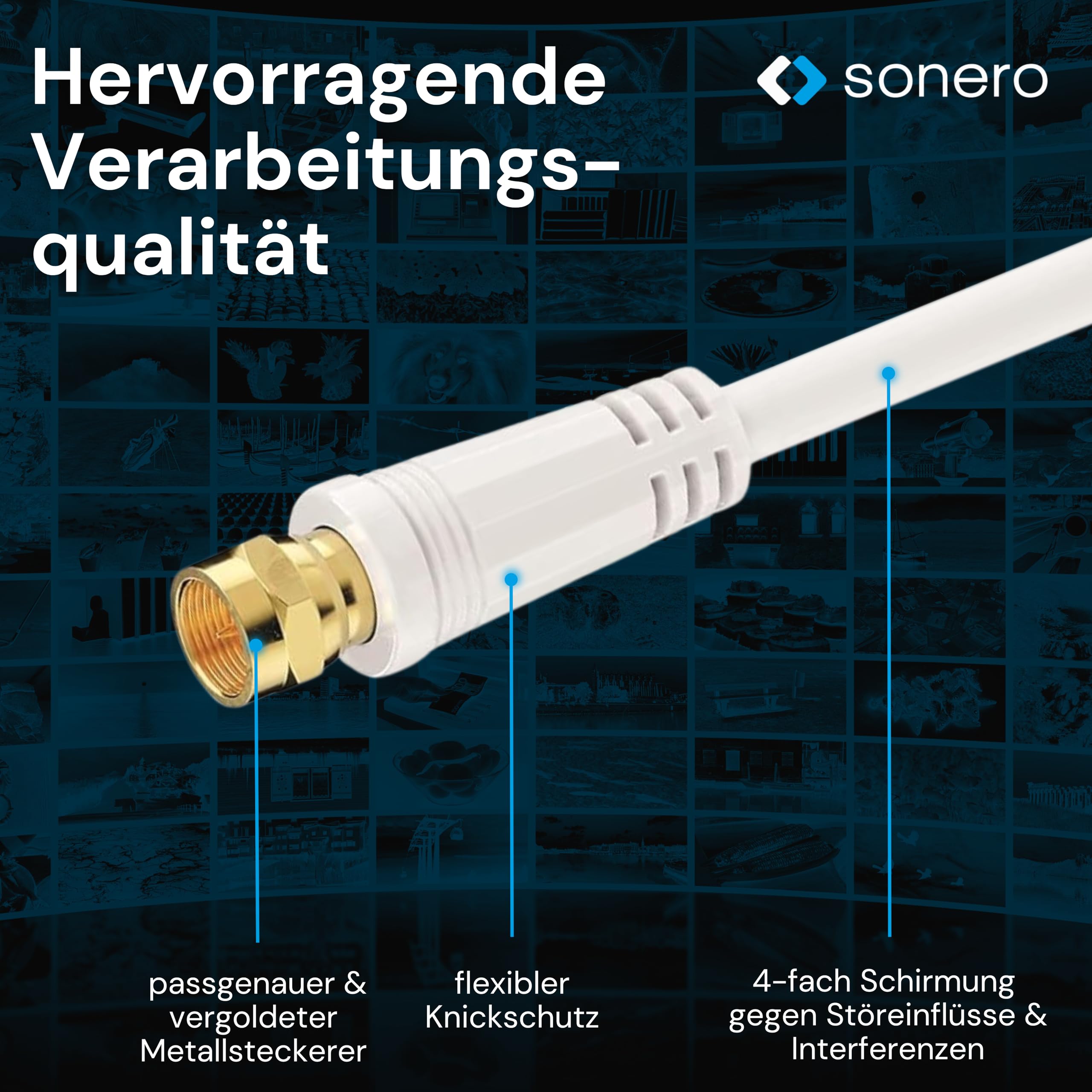 Sonero SAT Kabel, Class A, F Stecker/F Stecker, 5,00m, weiß, 5,00 m