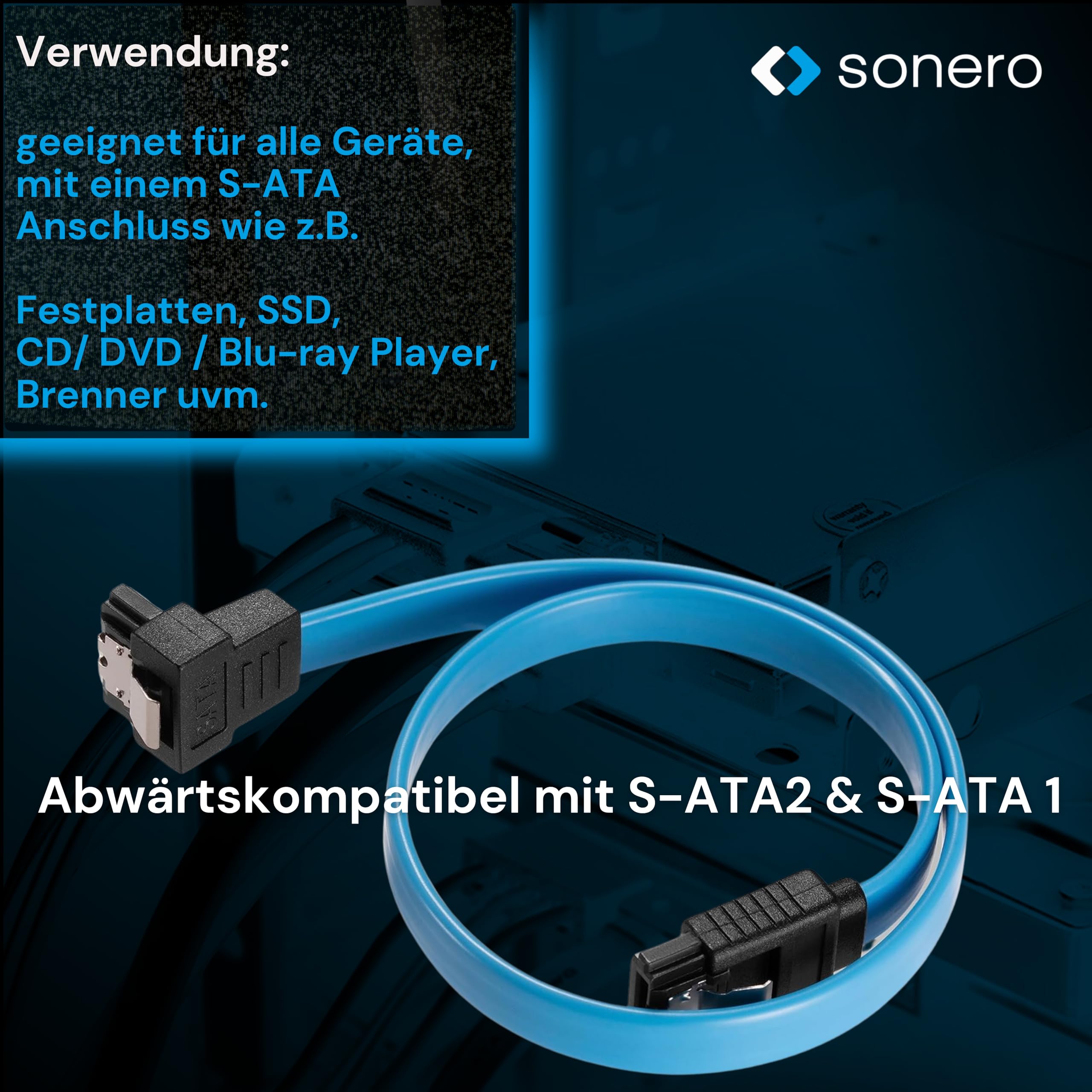 Sonero® SATA III 6Gb/s Datenkabel, 0,30m, gewinkelt, blau
