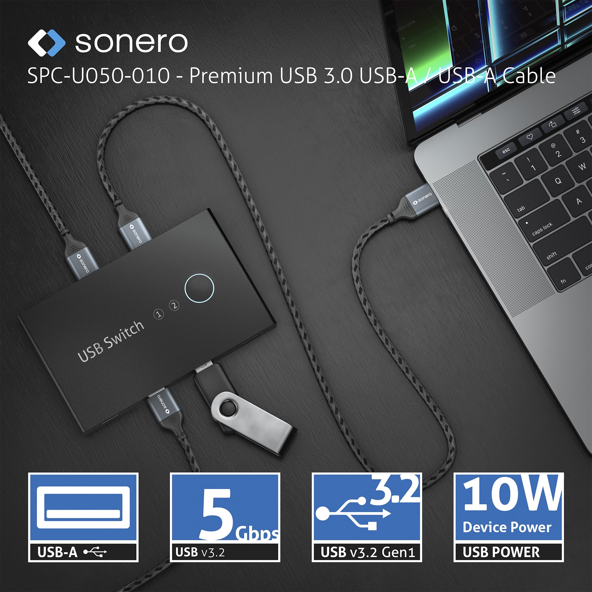 Sonero® USB-A auf USB-A Datenkabel, Verbindungskabel, USB Kabel Typ A, USB 3.0, 5GB/s, space grey/schwarz, 1,00m