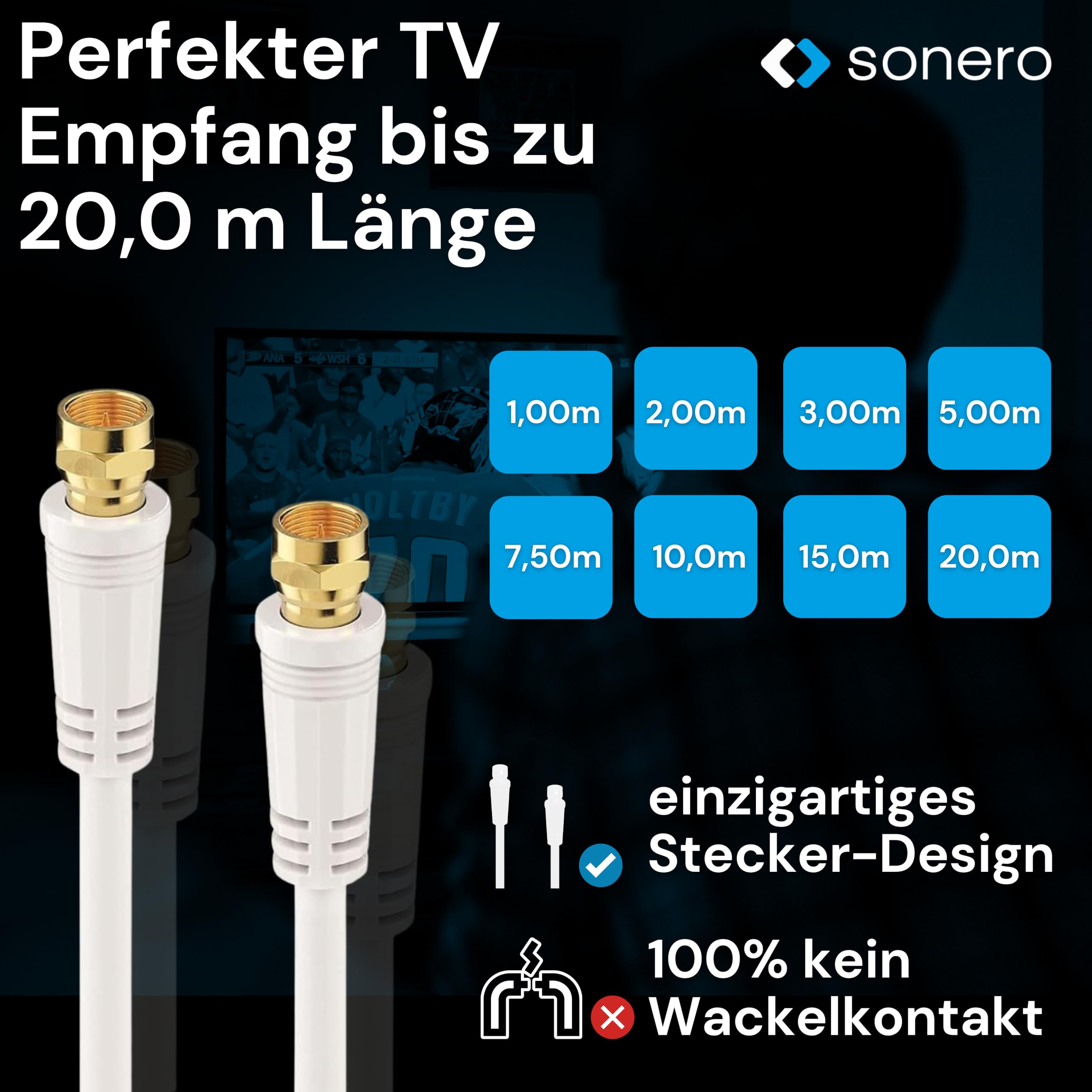 Sonero SAT Kabel, Class A, F Stecker/F Stecker, 5,00m, weiß, 5,00 m