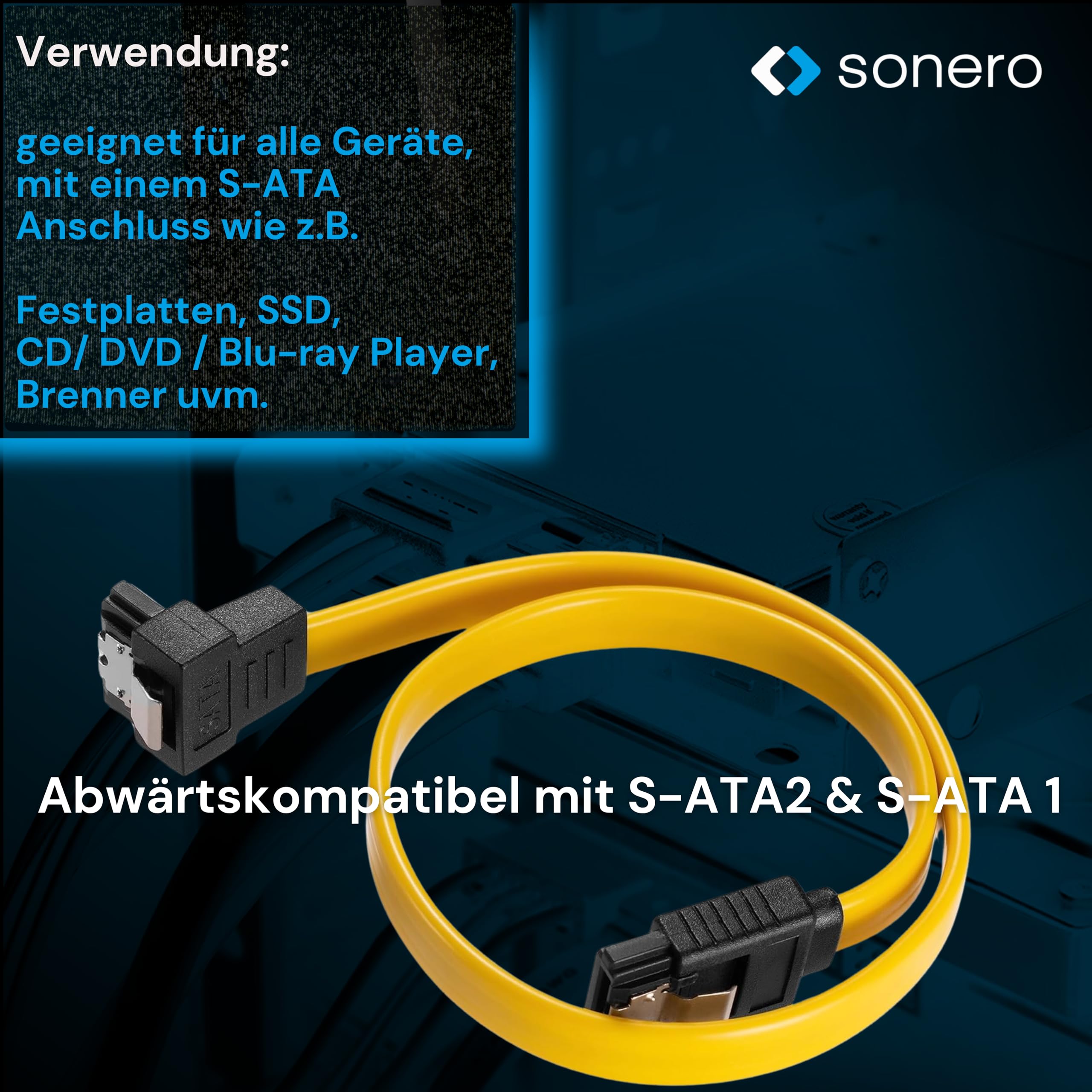 Sonero® SATA III 6Gb/s Datenkabel, 0,50m, gewinkelt, gelb