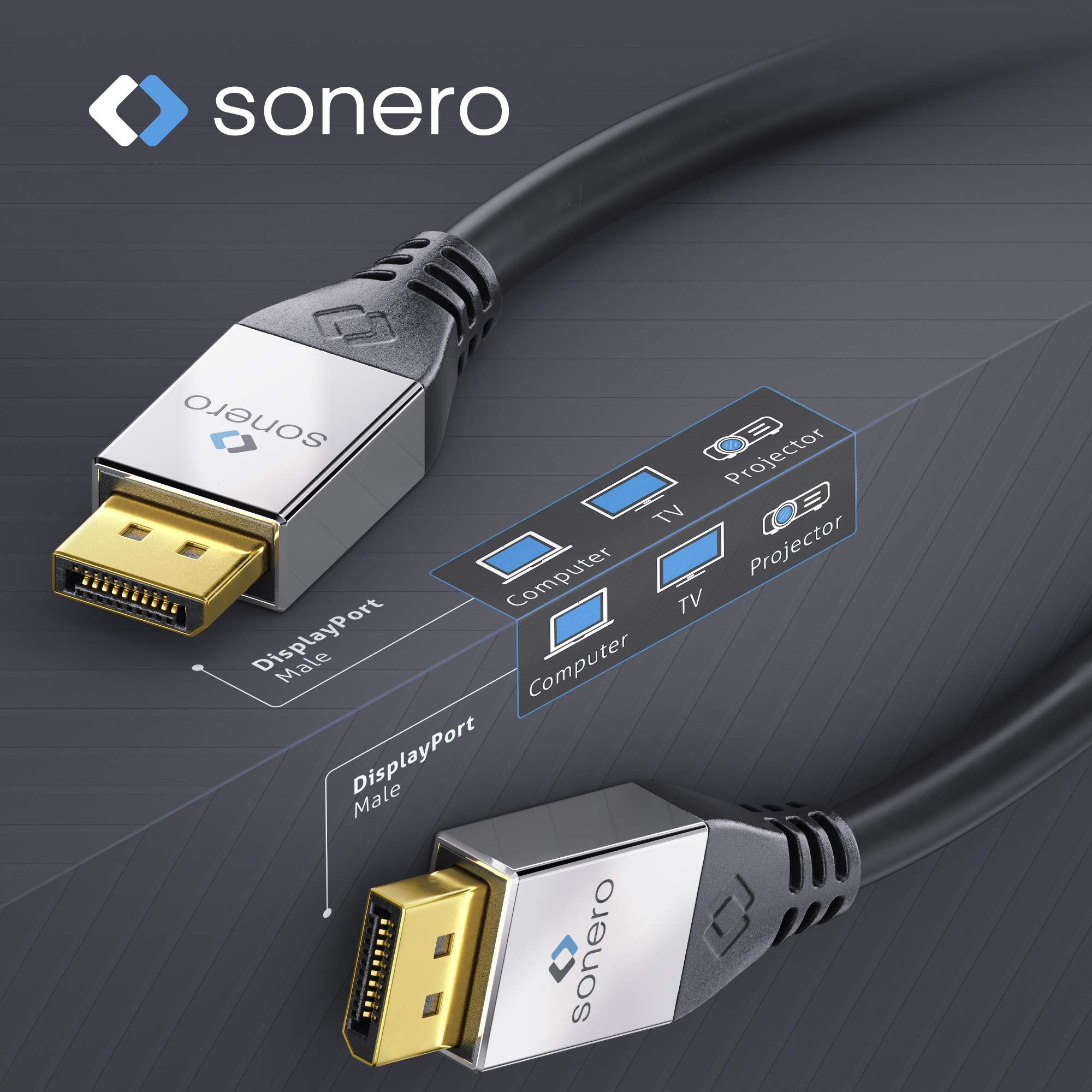 Sonero DisplayPort-Kabel Premium, 1 m, Stecker/Stecker, 4K, schwarz