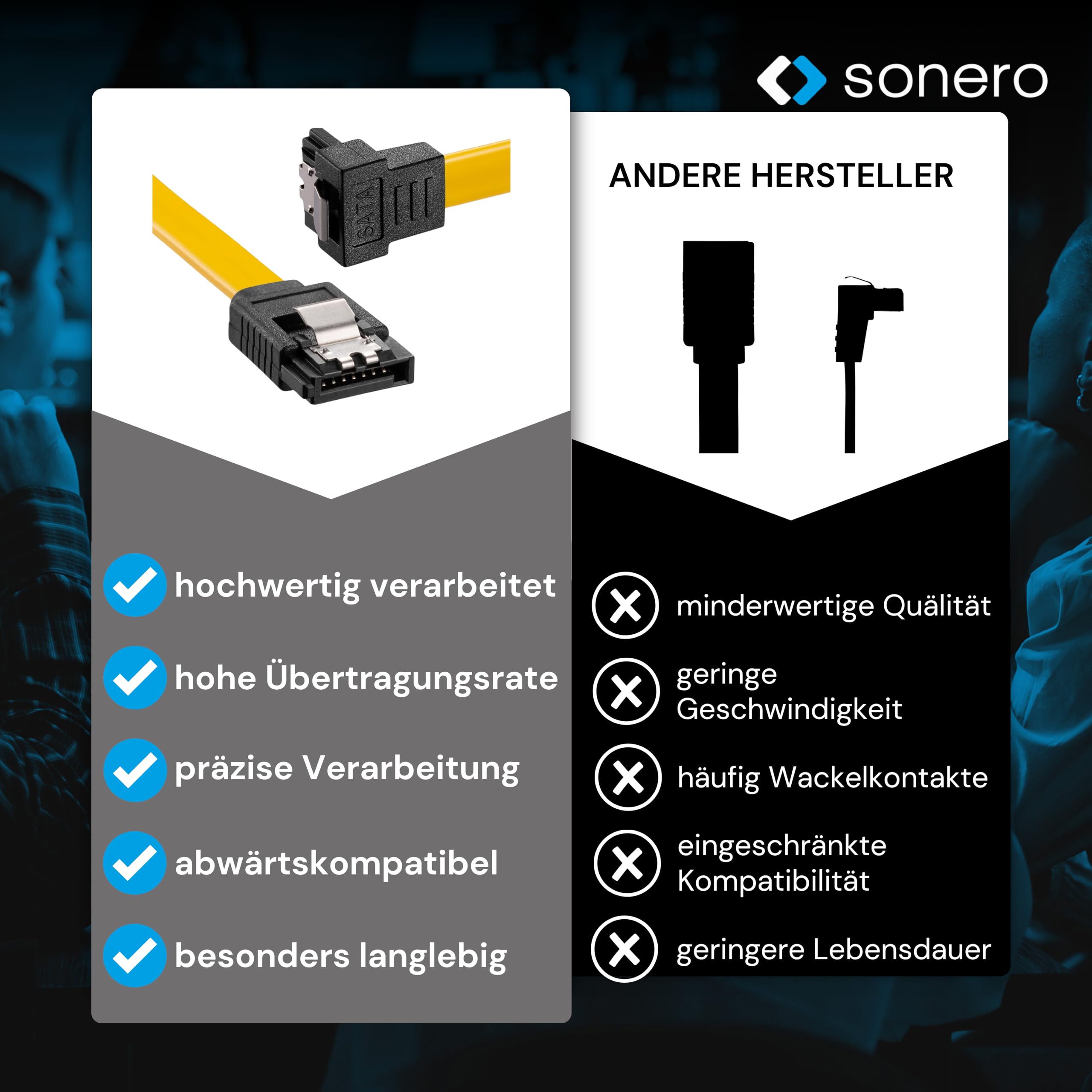 Sonero® SATA III 6Gb/s Datenkabel, 0,30m, gewinkelt, gelb